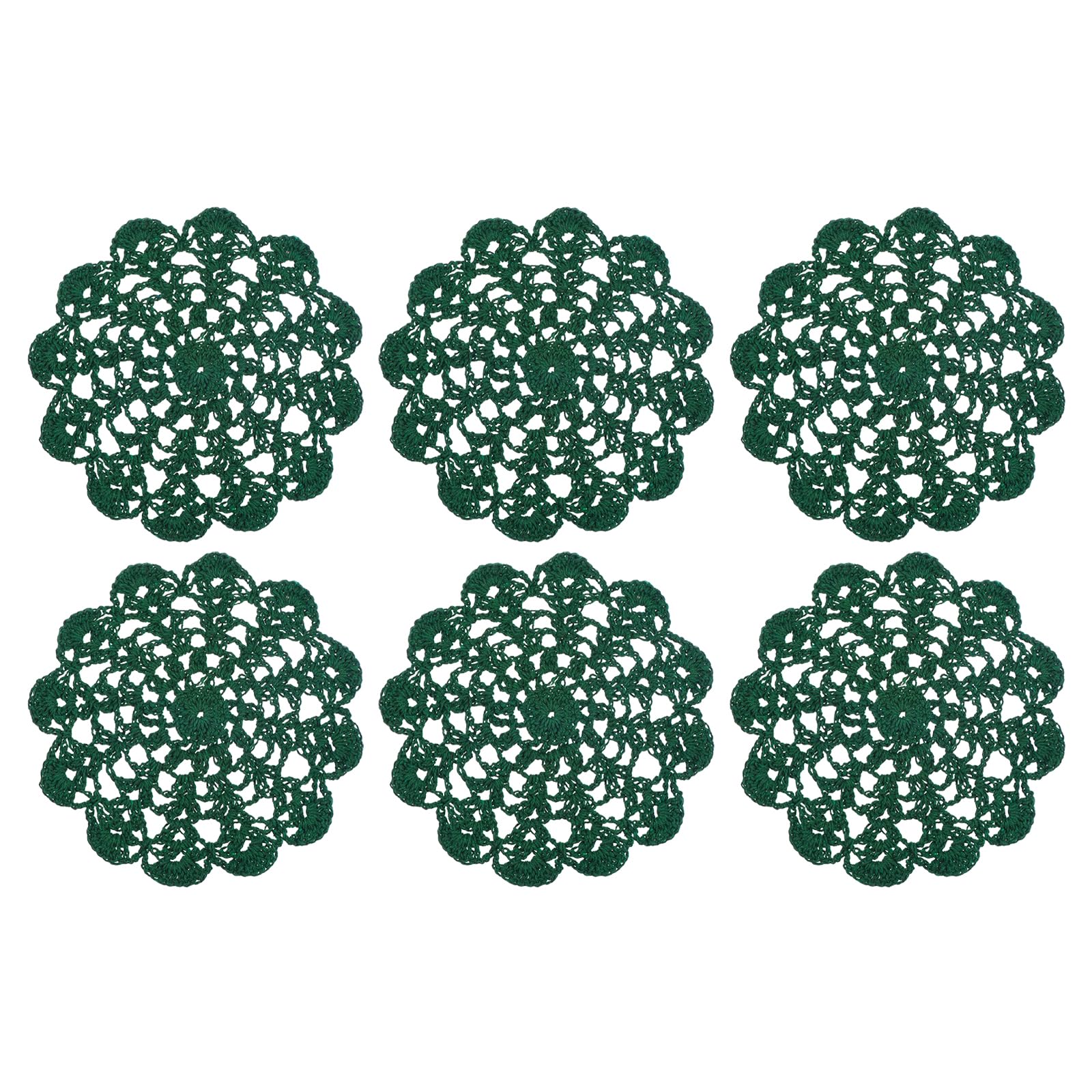 sourcing map 6Pcs Crocheted Cotton Doilies, 14cm Lace Doilies for Tables Cloth Lace Placemats Handmade Tray Doilies Round Cups Coasters for Glasses Crafts Kitchen Dining Room, Forest Green