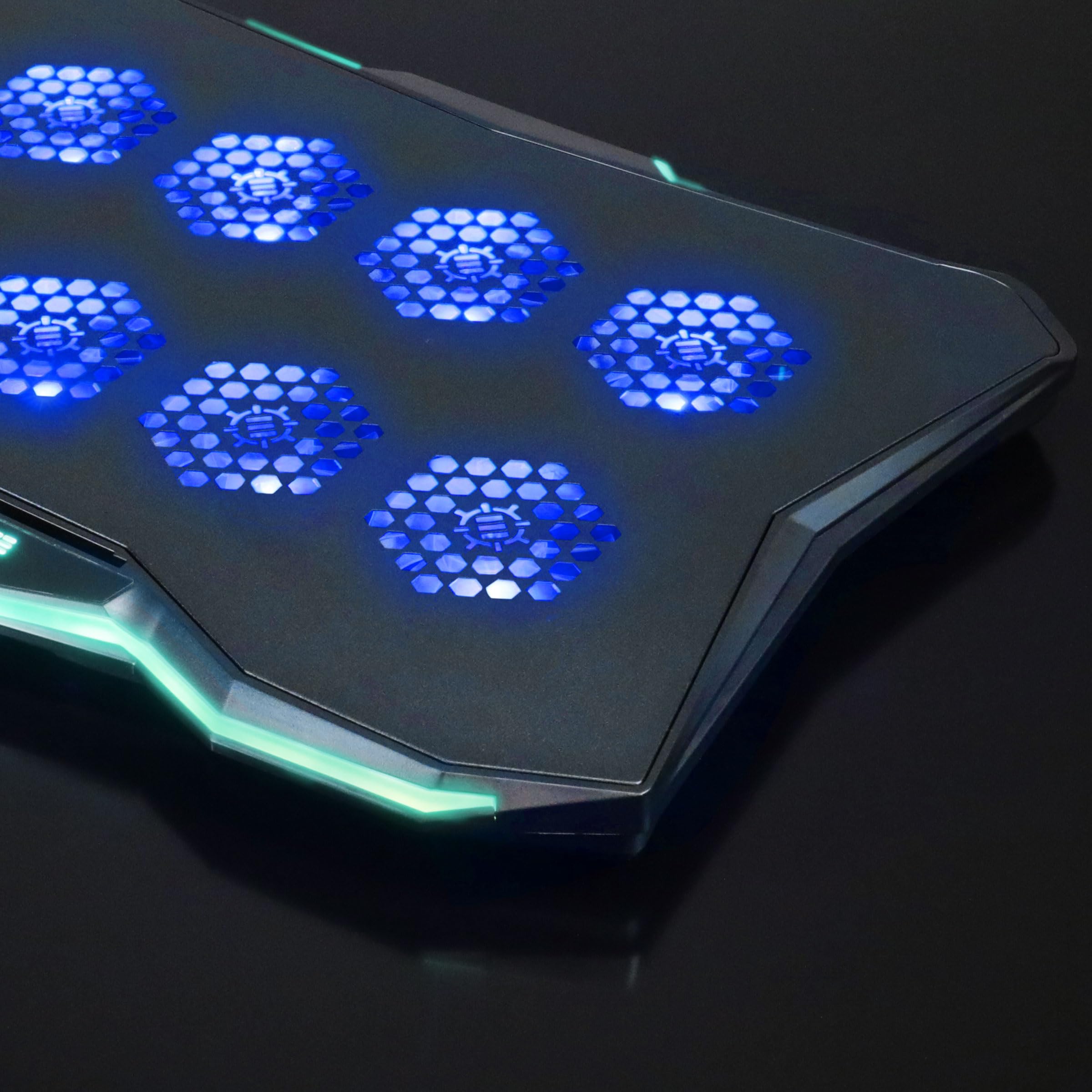 ENHANCE Infiltrate 3 Support de Refroidissement pour Ordinateur Portable avec Lumières RVB - Support de Jeu avec 8 Ventilateurs Ultra-Silencieux, 7-Angles Réglables, Double Hub USB, Métal