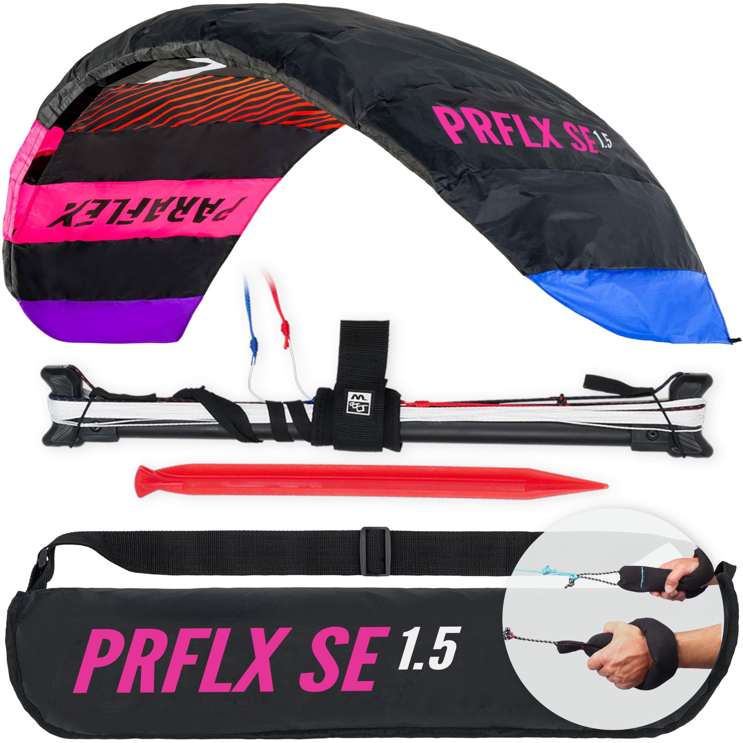 Wolkenstürmer Paraflex SE 1.5 Cerf-Volant Pilotable 2 Lignes, Noir/Arc-en-Ciel, 150 cm, Dyneema 75 kg, Dès 14 Ans
