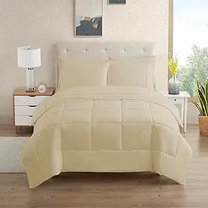 Sweet Home Collection 5 Piece Comforter Set Bag Solid Color All Season Soft Down Alternative Blanket & Luxurious Microfiber Bed Sheets, Beige, Twin