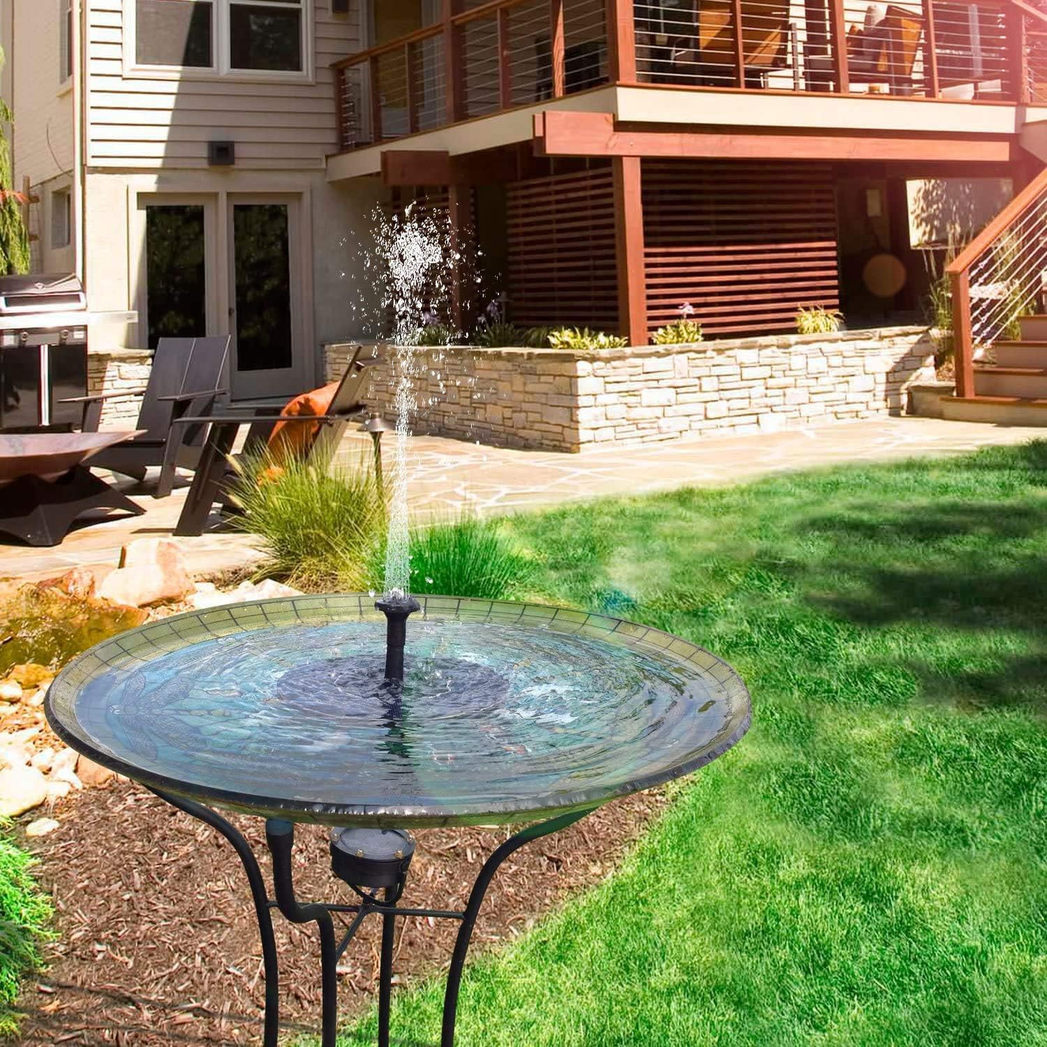 AISITIN 3,5 W Fontaine Solaire Exterieure de Jardin intégré 1500mAh Batterie, Fontaine Solaire Flottante Bassin avec 6 Buses Idéal pour Petit étang Salle de Bain d'oiseaux Décoration de Jardin(1PC