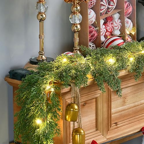 Miniatura 2 de 2 guirnaldas de Navidad de 6.2 pies con luces, guirnalda de cedro real al tacto, gruesa y exuberante vegetación con ramas de pino artificial suaves