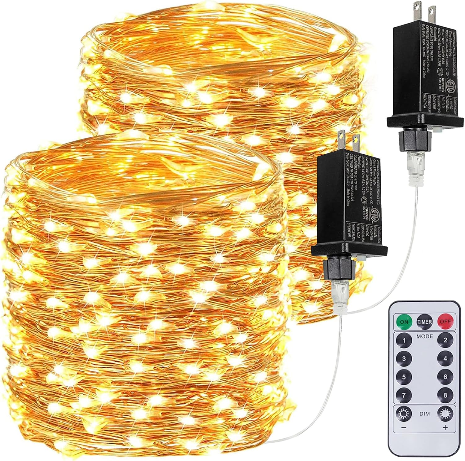 2Pack Each 66Ft 200LED Christmas Fairy Lights Plug in with Remote, Waterproof Twinkle Lights Outdoor Indoor, String Lights 8 Modes with Timer for Girl's Room Garden Christmas Decorations (Warm White)