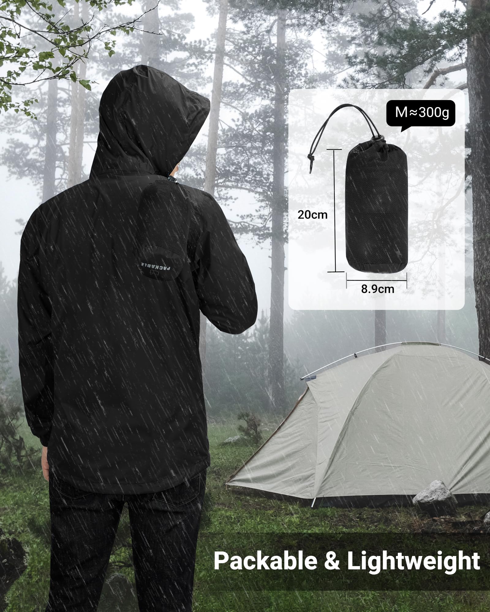 Outdoor Ventures Męska kurtka przeciwdeszczowa, wodoszczelna, ultralekka, cienka, składana kurtka przeciwdeszczowa, oddychająca kurtka rowerowa, sportowa
