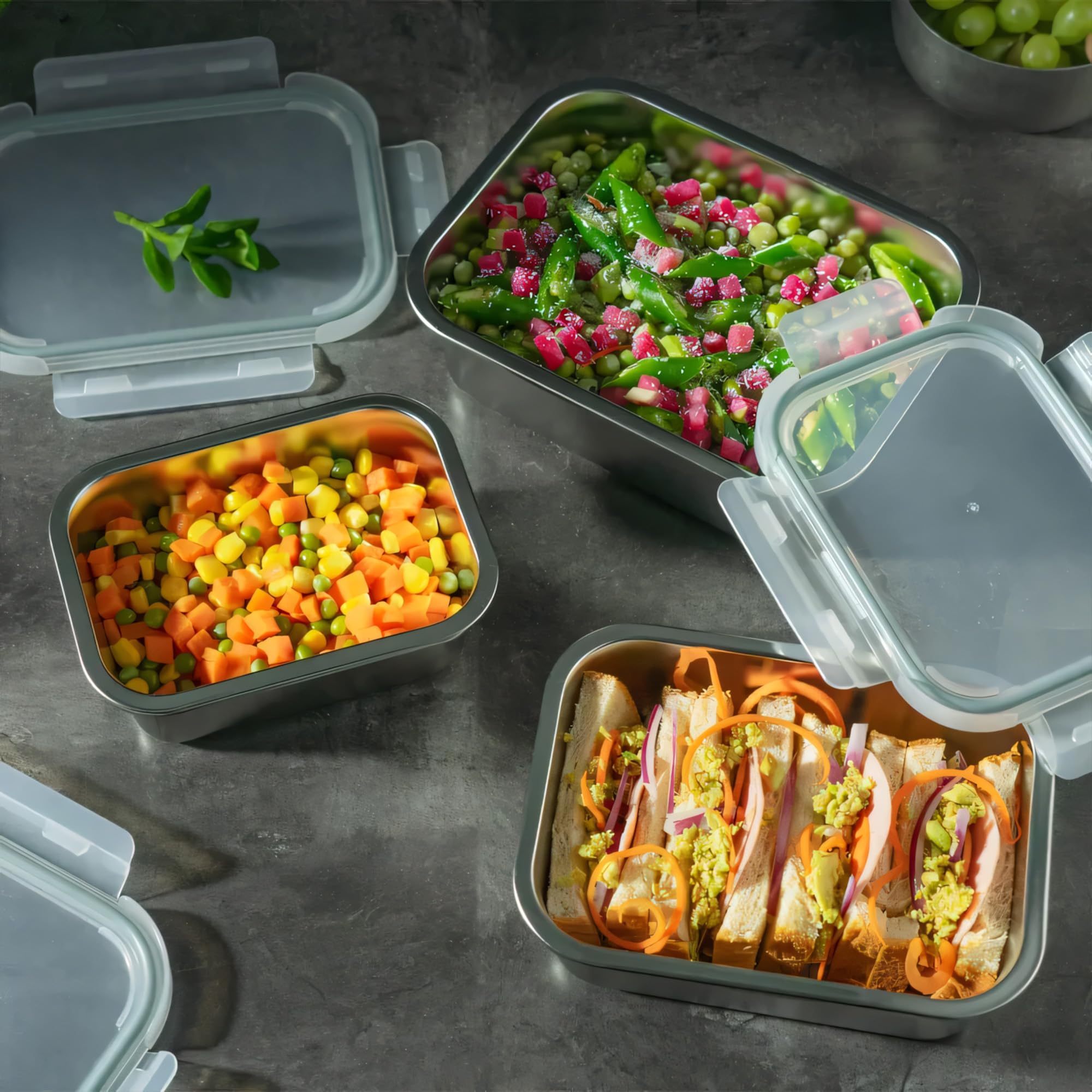 Sicignano | Set 2 Contenitori Alimenti Acciaio Inox Rettangolari ml.1780, Lunch Box Ermetici con Coperchio, Porta Pranzo per Ufficio e Scuola, Adatti a Microonde, Forno, Frigo e Freezer