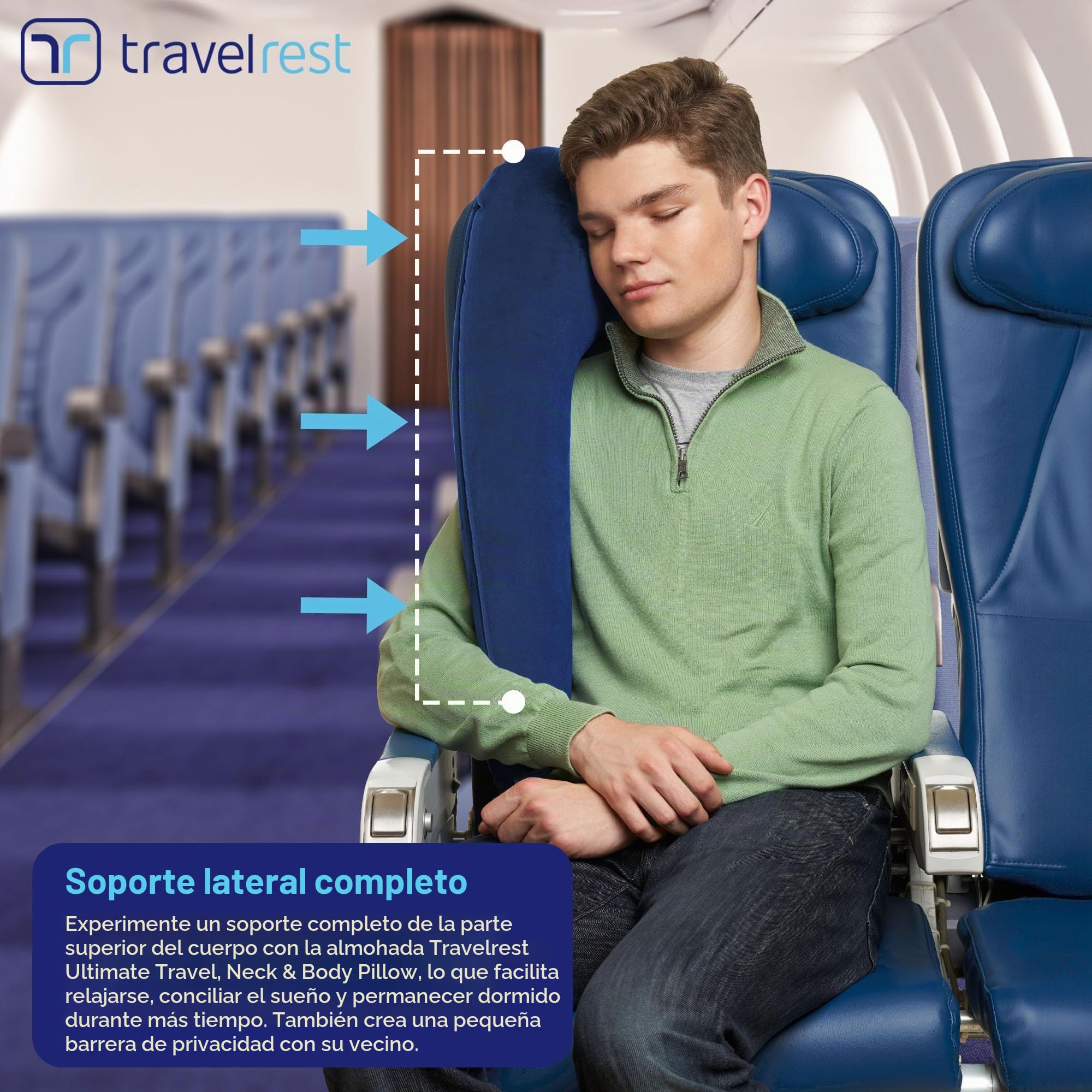 travelrest - Almohada Esencial de Viaje Todo en uno - Soporte Corporal para Dormir en Viajes, Compacto y cómodo, Duradero y Lavable, Accesorio de Viaje para vuelos Largos y Viajes por Carretera.