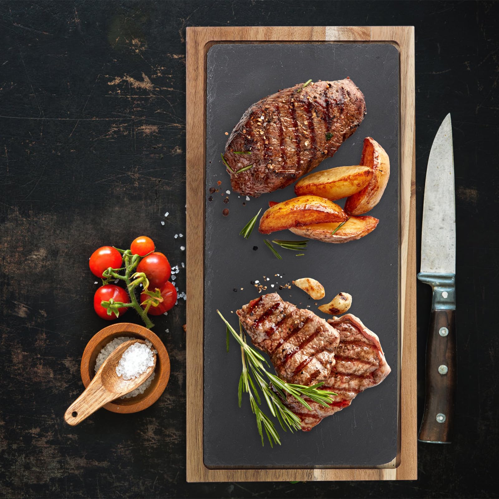 POPETPOP Plateau Rectangulaire en Bois Multifonction Facile à Nettoyer pour Assiette à Steak et Plateau à Pizza, pour Restaurant et Usage Domestique