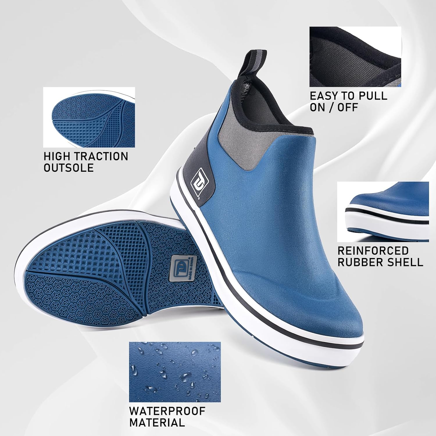 Trudave Mens Deck Boots, Waterproof Rubber Fishing Rain Boots, Anti-slip Short Ankle Shoes for Outdoor Fishing, Boating, Size 5-14 - Image 4