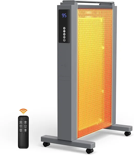 AKIRES Electric Mica Infrared Space Heater Indoor Use,1500W Large Room Heater with Smart Thermostat,Overheat & Tip-Over Protection,Remote,24h Timer,Quite Whole Room Heater for Bedroom Office Garage