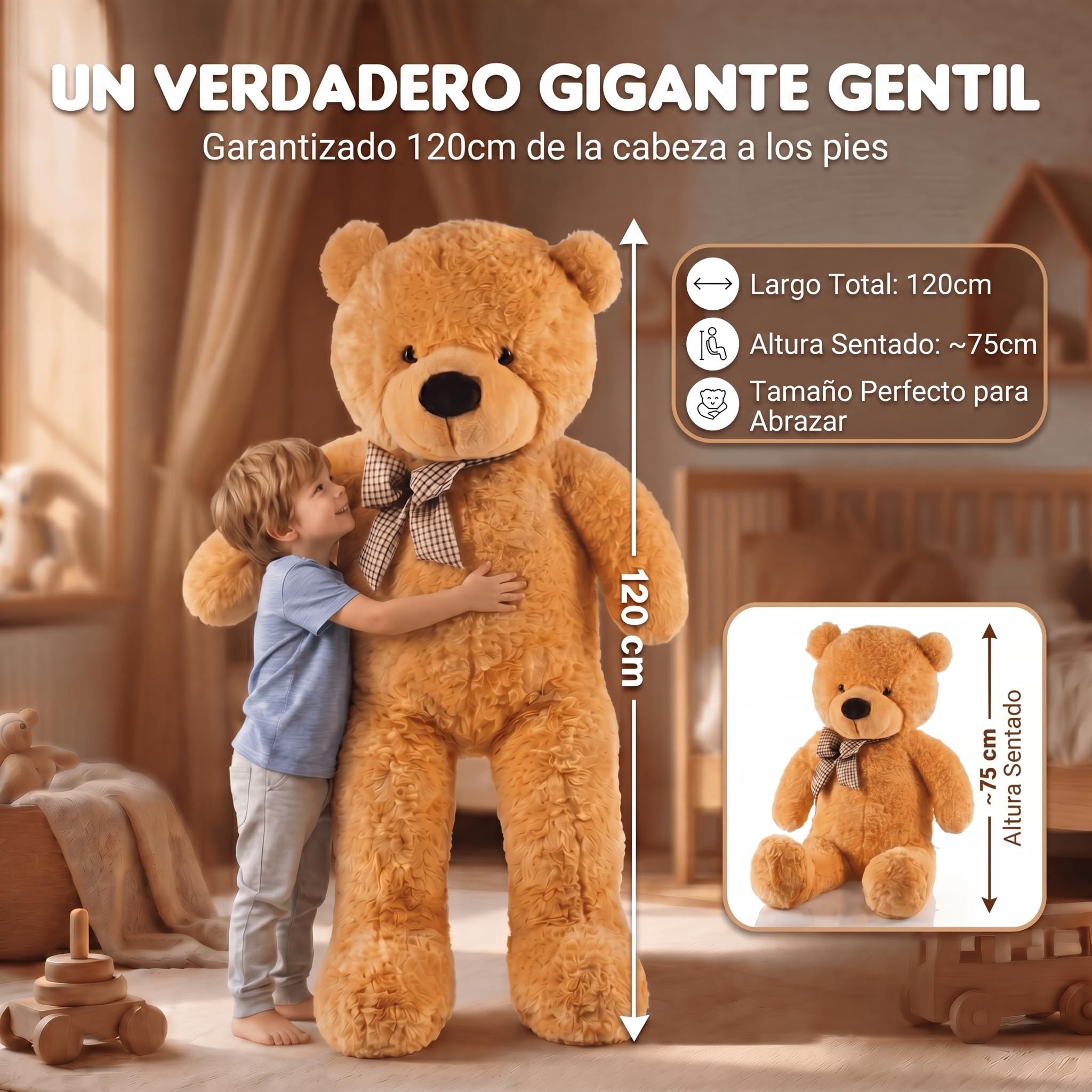 Feluna® Oso de Peluche Gigante 120 cm XXL con Lazo