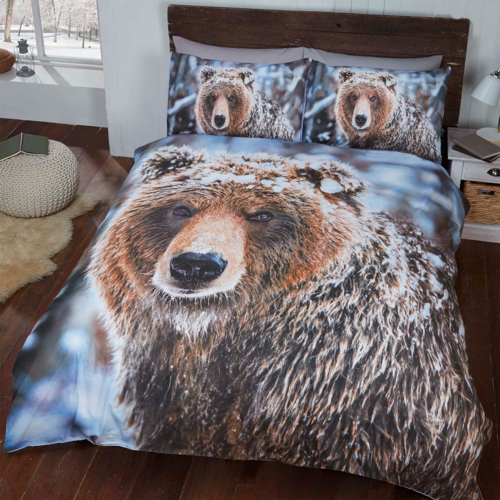 Just Contempo Brown Bear Christmas Bear Duvet Cover Set, Big Bear, King