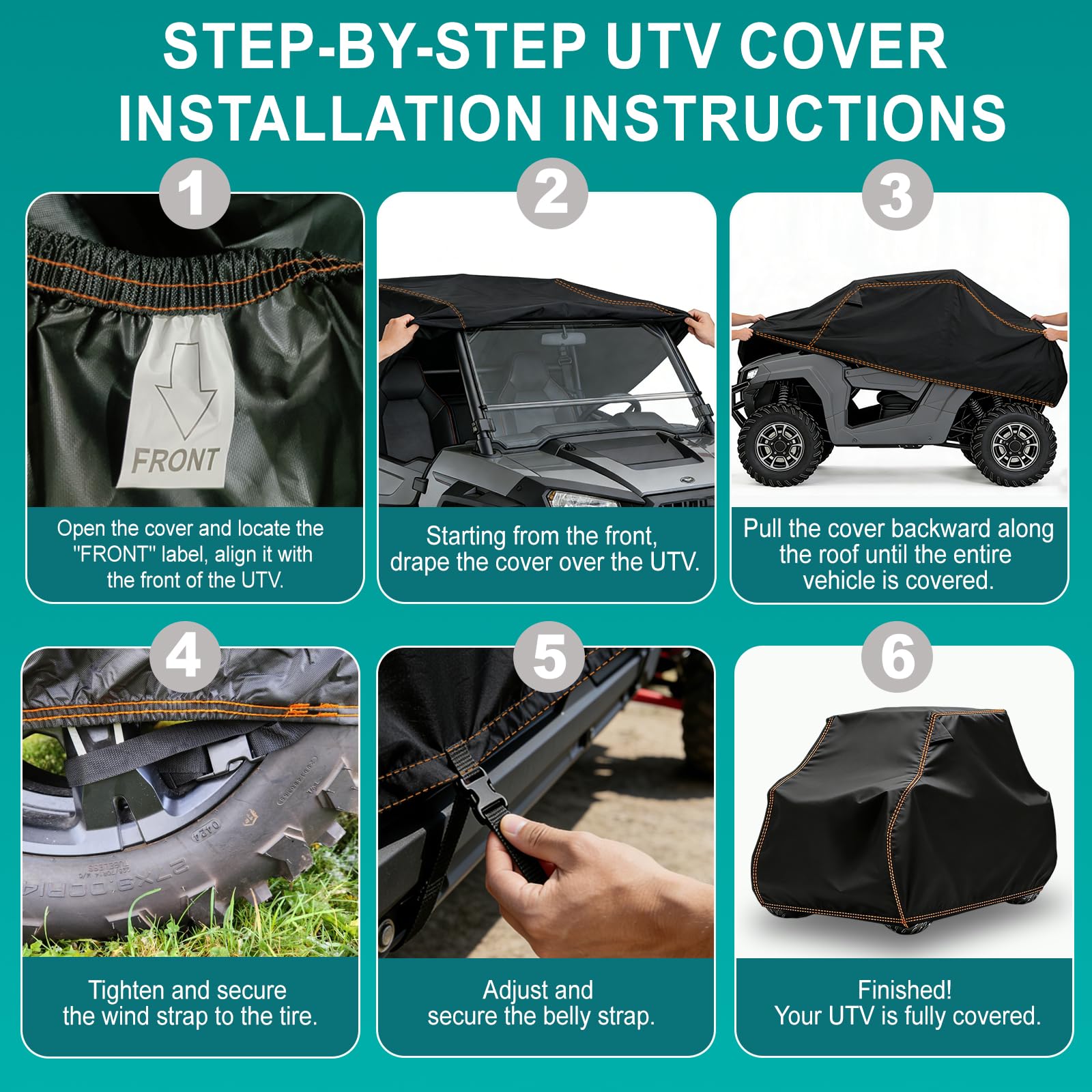 QYMOTO CFMOTO - Funda de 2 a 3 plazas, Tela Oxford de Larga duración, Mantiene Limpio, Uforce 1000, Compatible con CFMOTO UTV Uforce Zforce 500 600 800 950 1000, Accesorios de 126 x 59 x 67 Pulgadas | Almacenamiento exterior con protección UV para CFMOTO