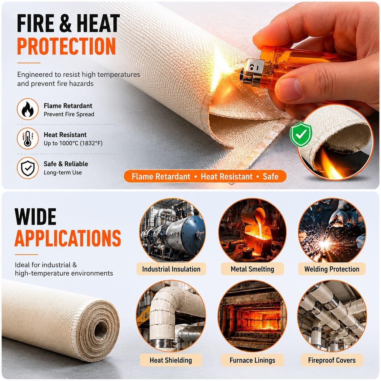 Copertura Protettiva Ignifuga for Impieghi Gravosi | Rotoli Di Tessuto In Fibra Di Silice Protezione Da Scintille E Calore(0.92mx4mx1.0mm)