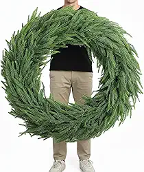 Guirlanda de pinheiro Norfolk de 91 cm, guirlanda extra grande de pinheiro Norfolk, guirlanda de Natal para porta da frente, guirlanda verde artificial para decoração de casa de fazenda,