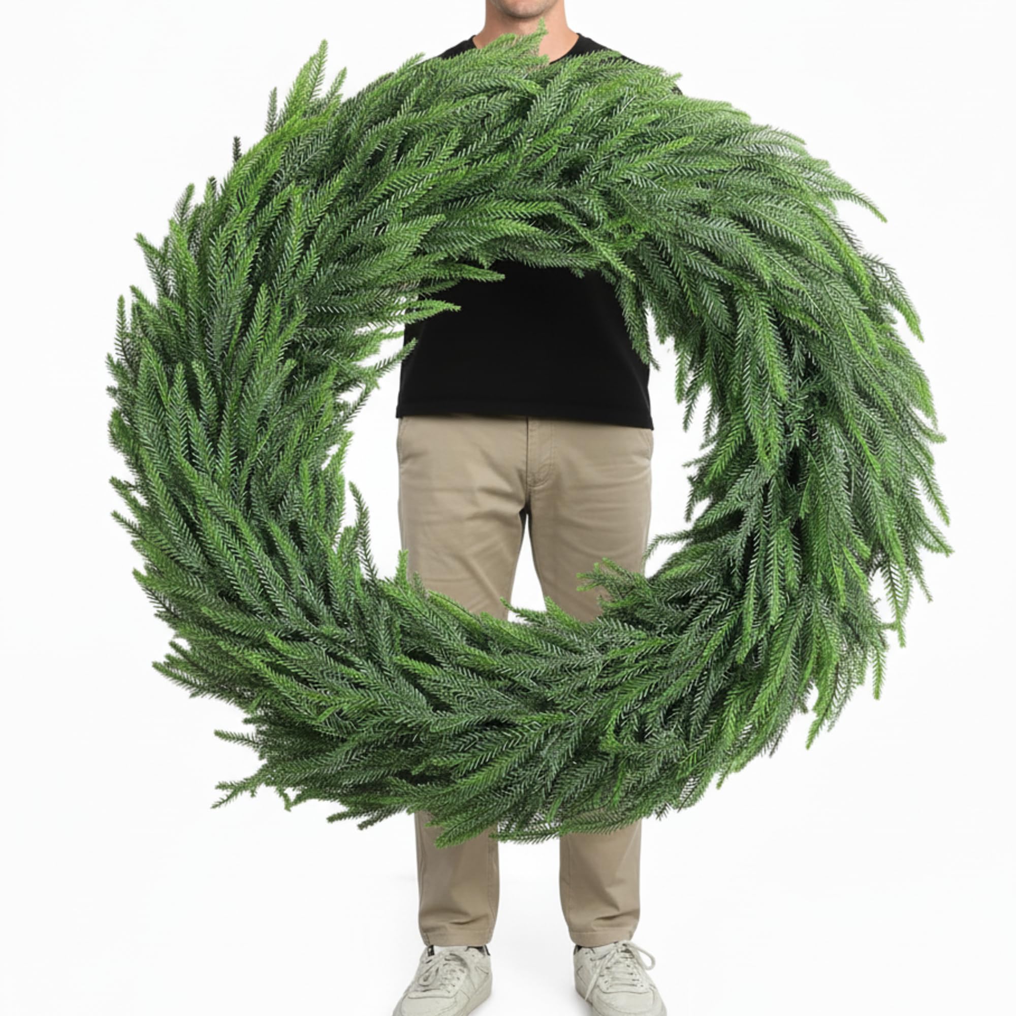 wavwavw 36" christmas wreath artificial large wreath christmas decoration for front door real touch artificial green decoration for xmas winter farmhouse home decor(norfolk)