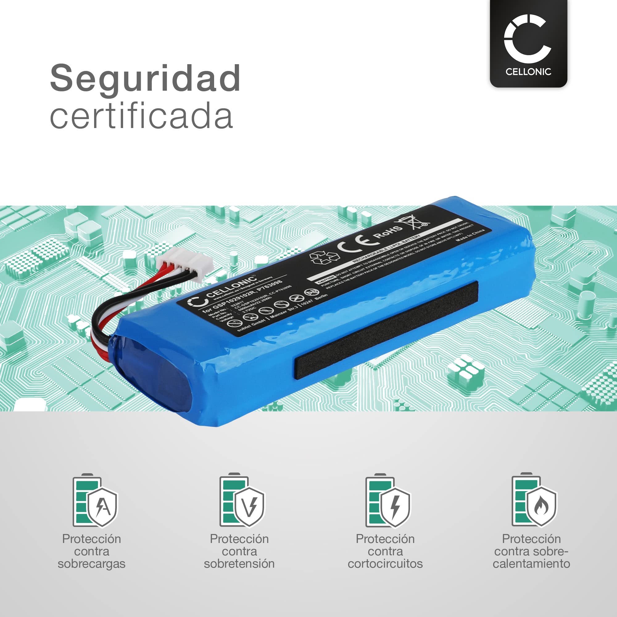 CELLONIC 1x Batería para Altavoz Compatible con JBL Charge 2, Charge 2 Plus, Charge 3 (2015), GSP1029102 - (6000mAh, 3.7V)