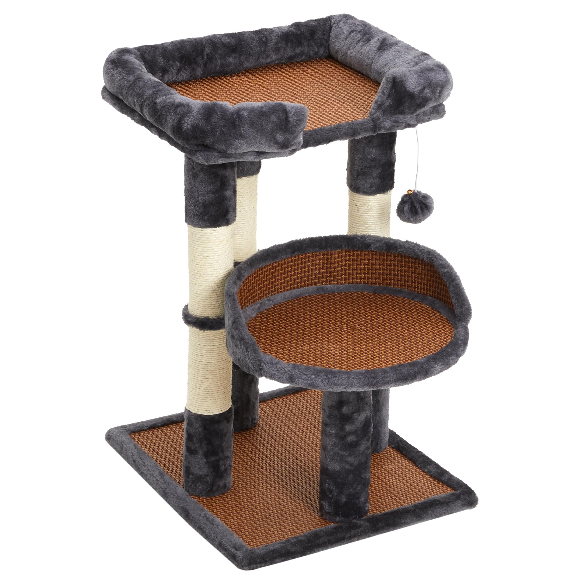 Fansafurn Multi-Level Cat Tree for Indoor Cats, Modern Cat Tower with Double Beds & Scratching Posts, 27 in Cute Cat Tree for Large Cats and Kitten, Small Cat Climbing Tower with Hanging Toys, Grey