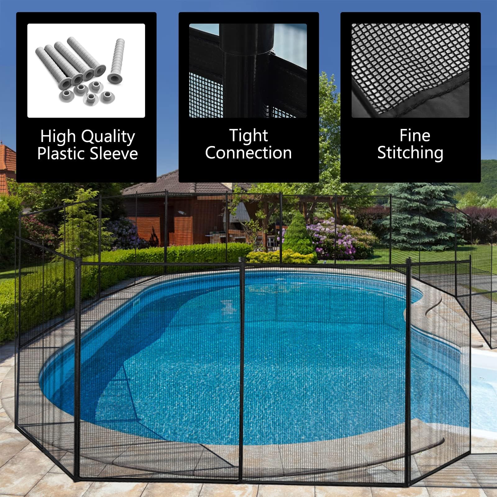 GIANTEX Valla de Seguridad para Piscinas, 10,8x1,25m, 12 Piezas, Barrera Desmontable con Tejido de Malla, Protección Temporal para Mascotas y Niños, para Patio, Estanque, Negro (12 Piezas)