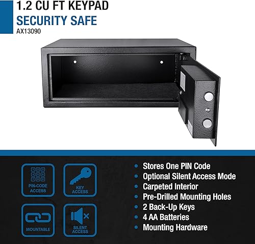 Miniatura 5 de Barska Caja de seguridad de acero con teclado digital para el hogar y la oficina con cerrojos - 1.2 pies cúbicos estándar