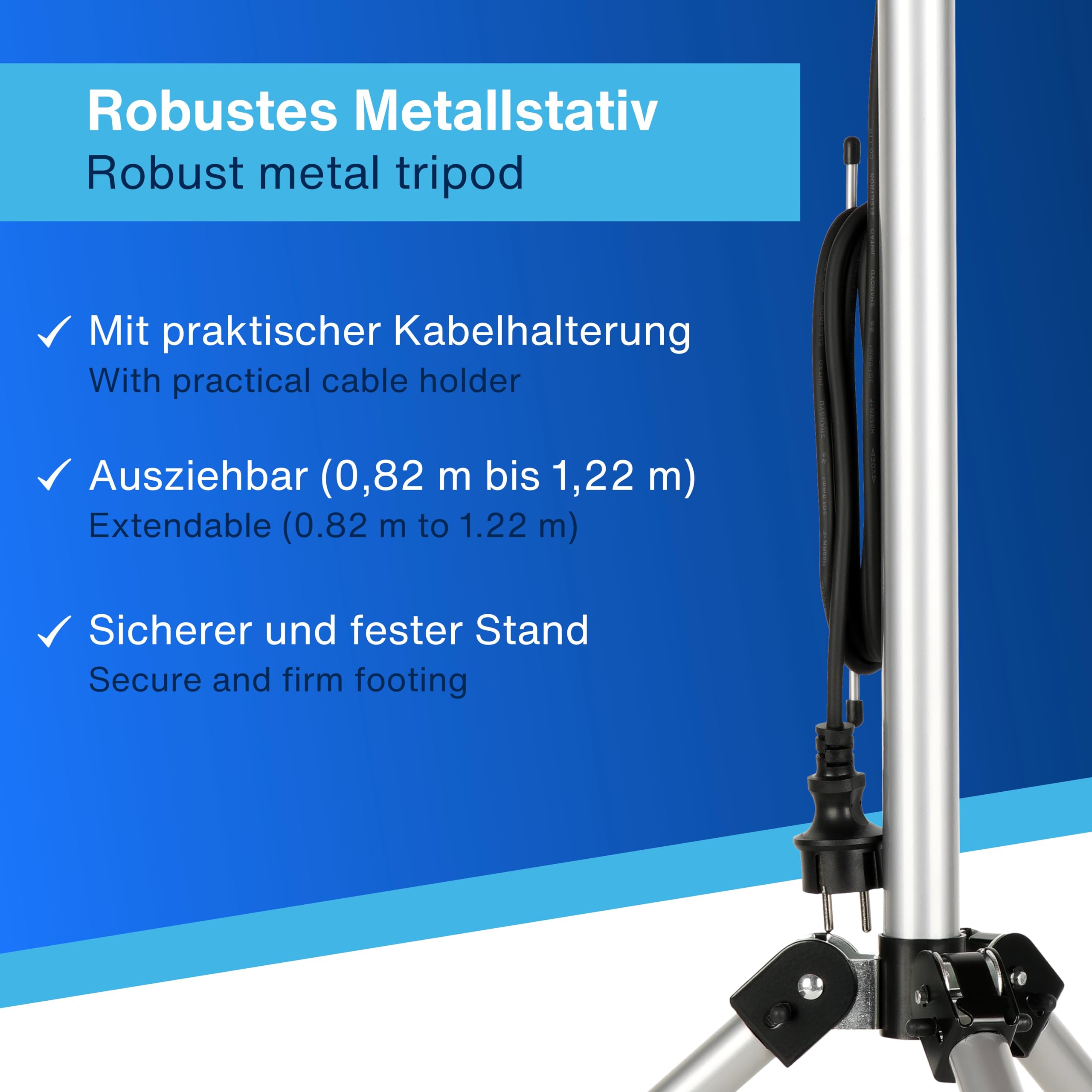 REV Baustrahler mit Stativ - 30W, 2550lm, 6500K, robuste Baustellenlampe für Baustelle, Werkstatt & Keller, Baulampe IP65 für innen & außen, silber