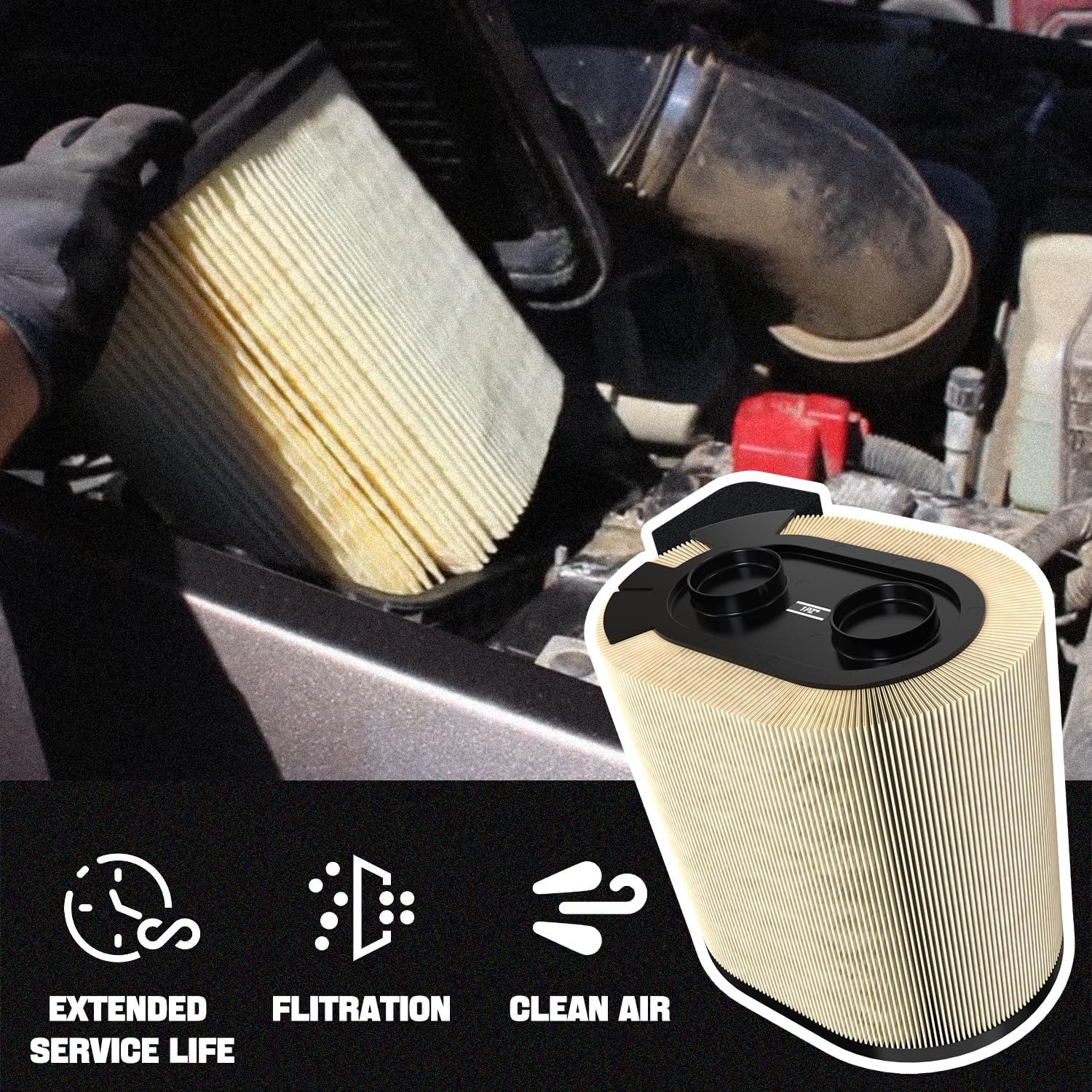 1PZ Air Filter Element Assembly FA1927 Compatible with 2017 2018 2019 Ford F250 F350 F450 F550 Super Duty 6.7L V8 Powerstroke Diesel Engine Replace HC3Z-9601-A PA8219