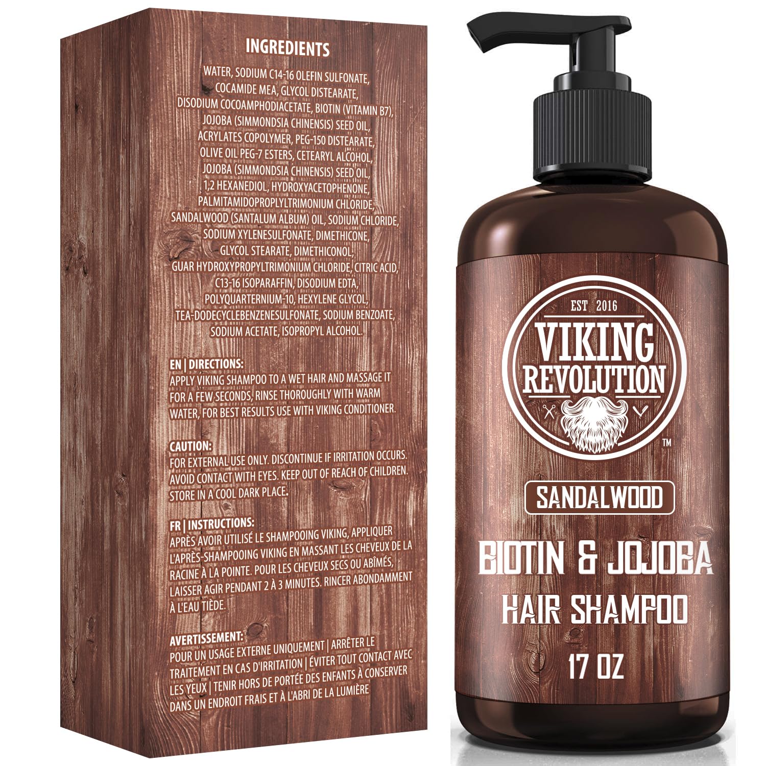Viking Revolution Sandalwood Men's Shampoo with Biotin and Jojoba Oil - Natural Hair Shampoo for Men with Vitamin B5 and Hair Loss Thinning Hair Treatment (17 Oz)