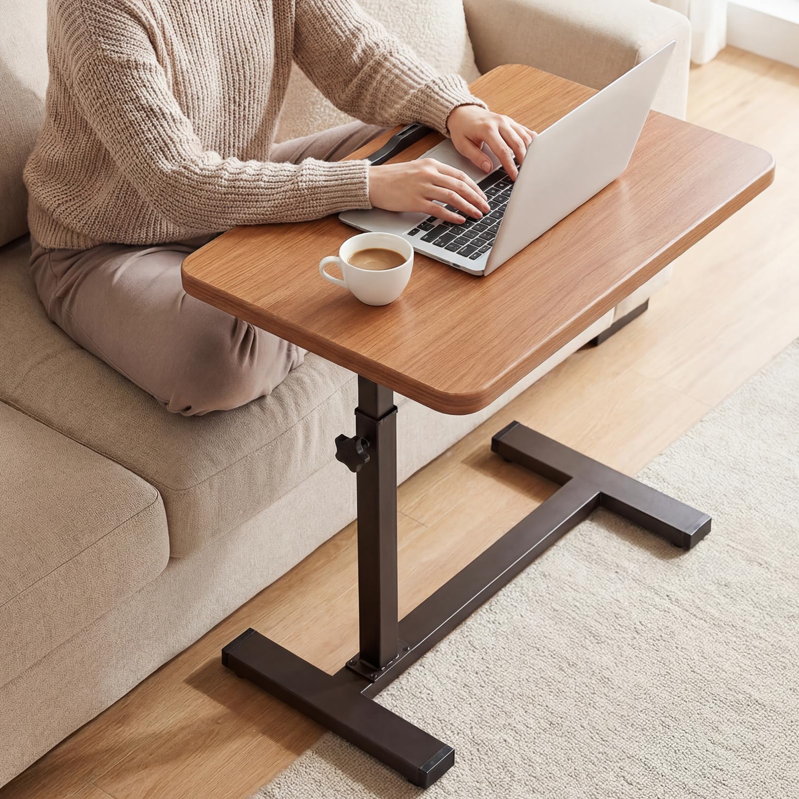 Mesa auxiliar con ruedas ocultas, escritorio de pie, altura regulable de 63 a 103 cm, mesa de cama móvil de madera, mesa de sofá, mesita de noche, mesa de aseo para dormitorio, salón