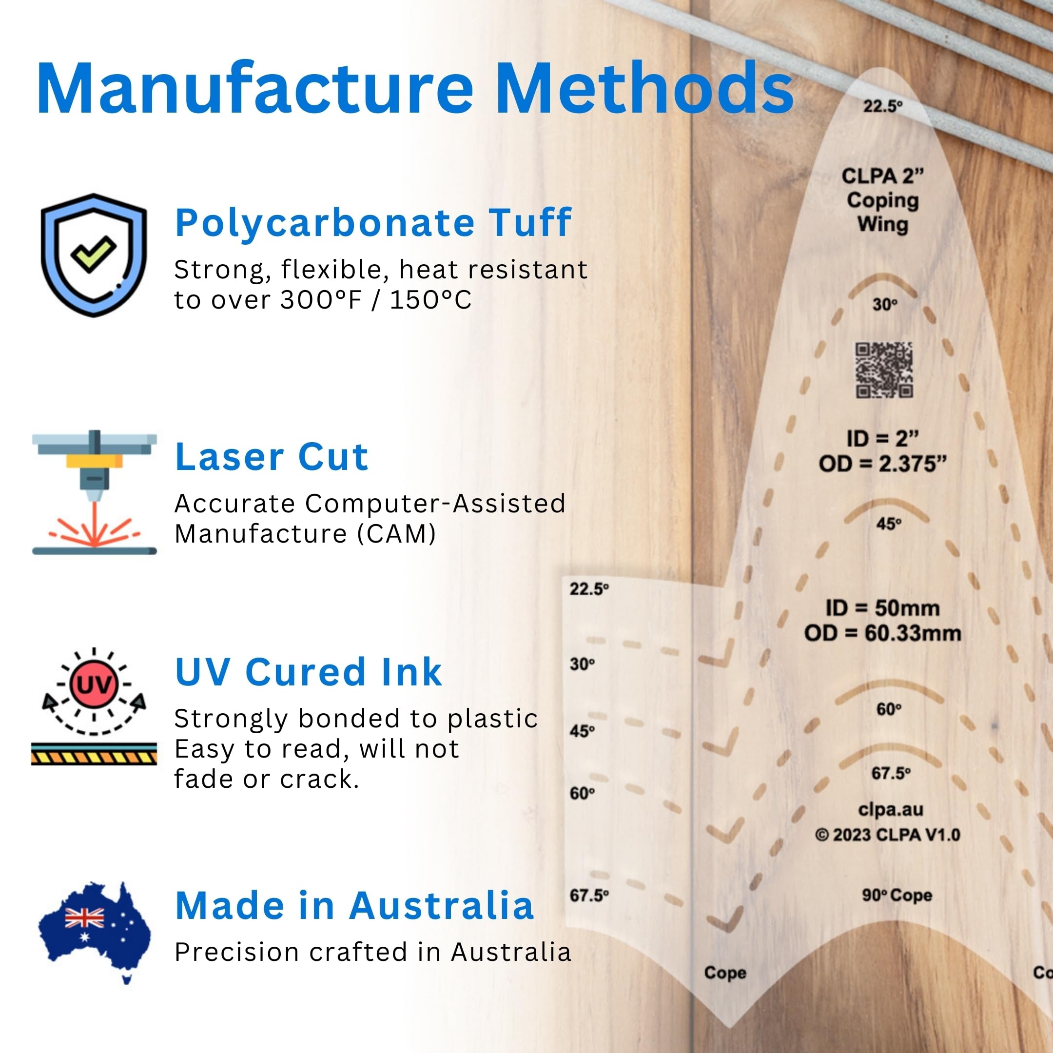 Plantilla y muescadora para tuberías CLPA de 2" de diámetro interior | 22,5°–90° | Herramienta de muescado de tuberías para instaladores de tuberías y soldadores | Fabricada en Australia