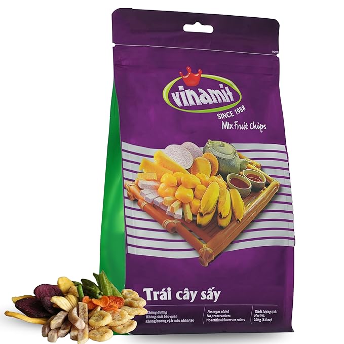 Vinamit Dried Mixed Fruit Chips | Healthy Snacks 8.8 oz Bag | Tropical Blend with Jackfruit, Banana, Pineapple, Sweet Potato, Taro & Vegetable | No Sugar Added | Non-GMO, Gluten-Free, Vegan