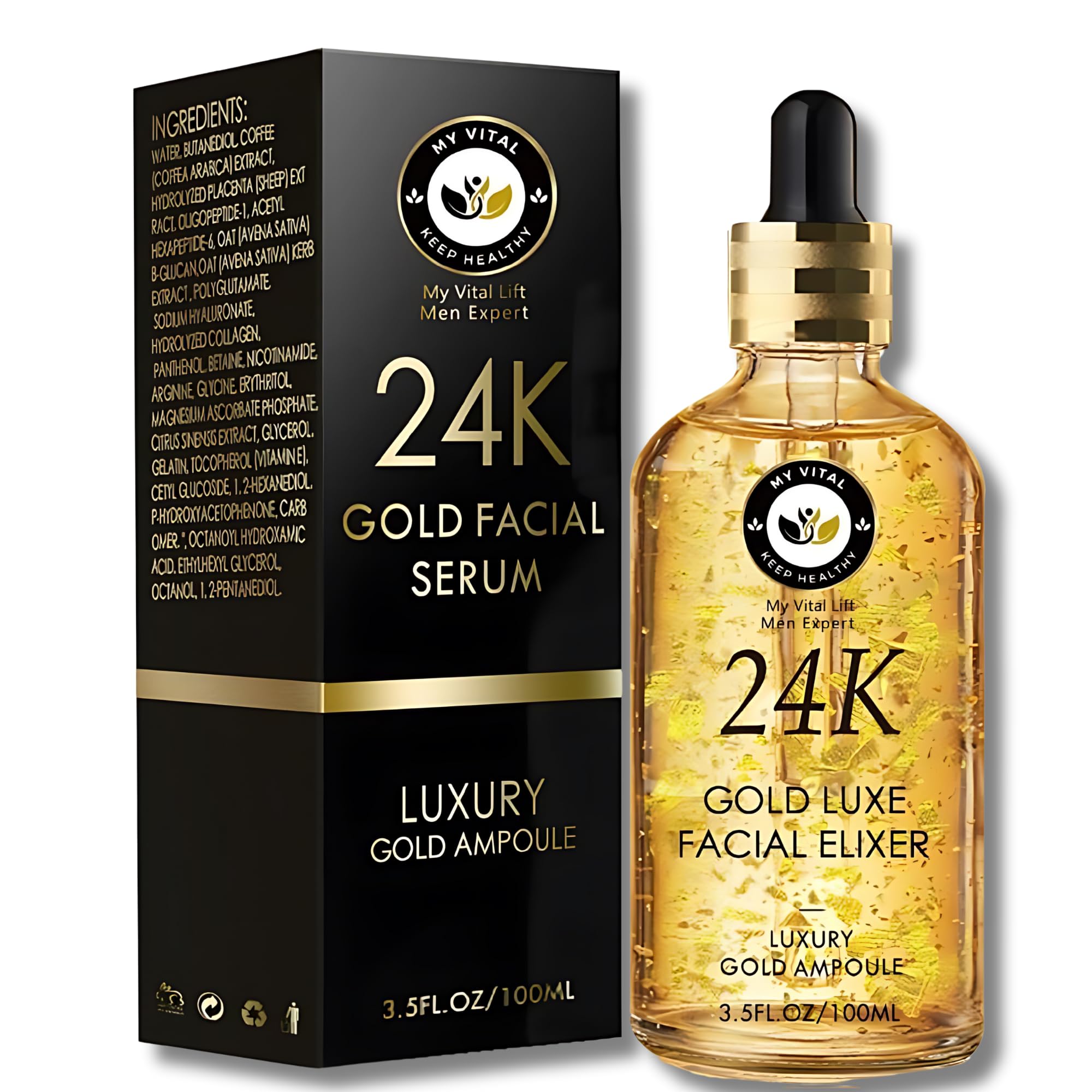 Hyaluronic Acid Serum 24K Gold 30ml, Luxurious Anti-Aging Essence for Radiant Glow Firming
