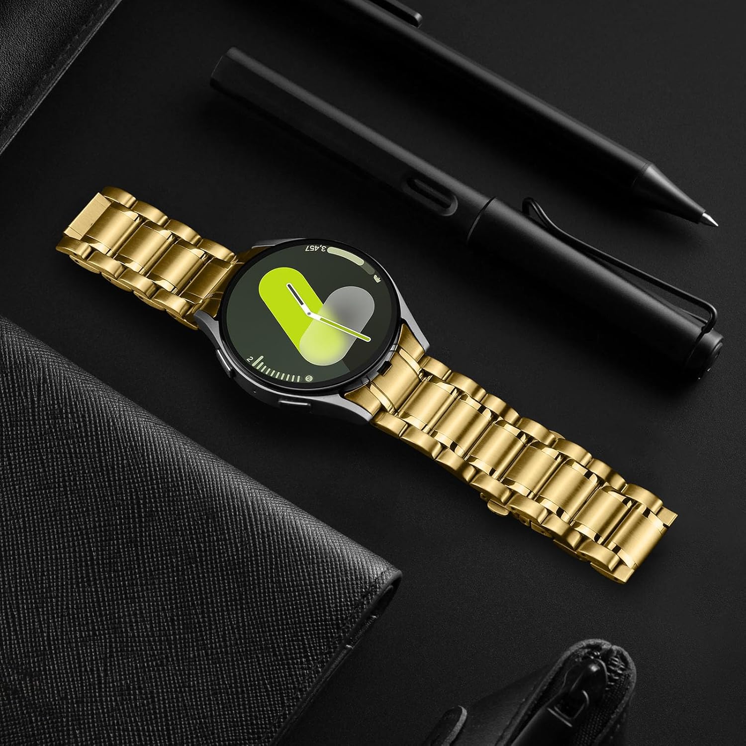 HITZEE Stainless Steel No Gap Bands Compatible with Samsung Galaxy Watch 7/6/5/4/FE Band 40/44mm/Watch 6 Classic 43/47mm/Watch 5 Pro, Samsung Watch Metal Band Strap Designed for Men/Women, Gold - Image 2