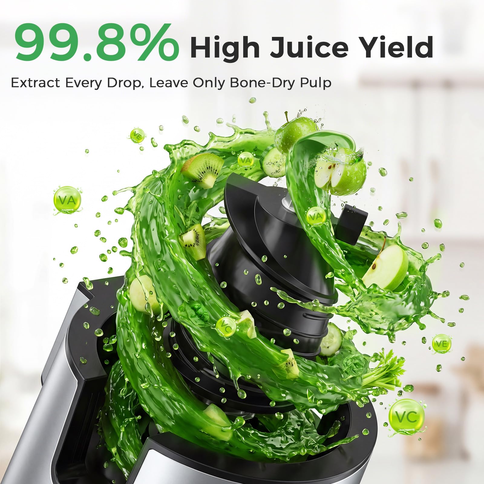 YASHE Sokowirówka, 600 W Slow Juicer z bardzo dużym otworem wlotowym 150 mm ze stali nierdzewnej, wyciskarka do całych owoców i warzyw, sorbetu i mleka orzechowego, wysoka wydajność soku, łatwa do