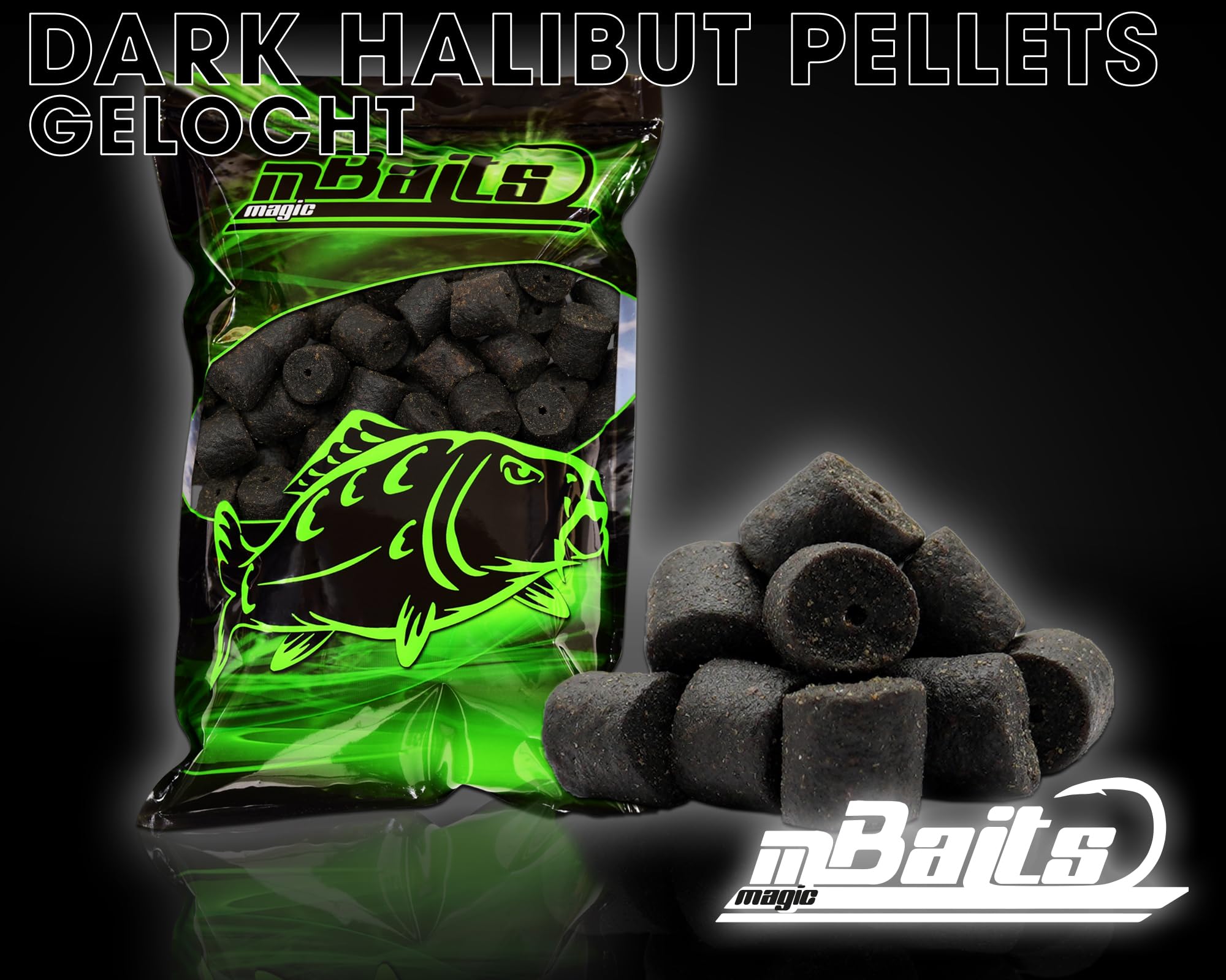 Magic Baits Dark Halibut Pellets gelocht, 10kg, 14mm