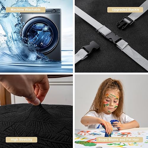 Miniatura 7 de Funda de asiento impermeable para silla de comedor, fundas de asiento lavables para sillas de cocina (negro, 4 piezas)