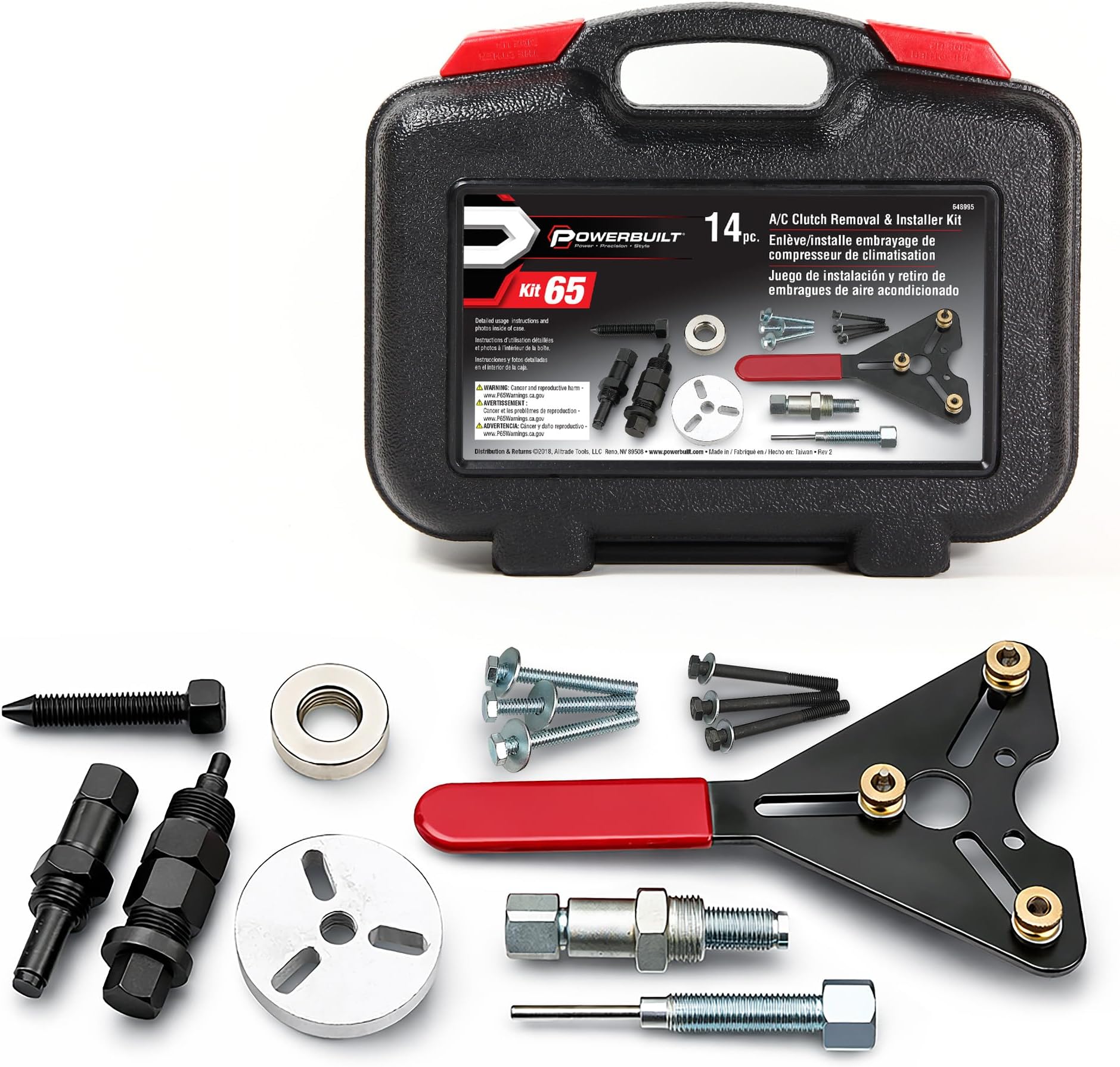Powerbuilt Air Conditioning Clutch Remove and Install Tool kit, AC Compressor Clutches Remover and Installer, Holding Tools, Storage Case - 948995,Silver