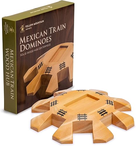 Yellow Mountain Imports Centro de mesa de madera para juego de dominó de tren mexicano (hasta 8 jugadores) - 5.8 pulgadas