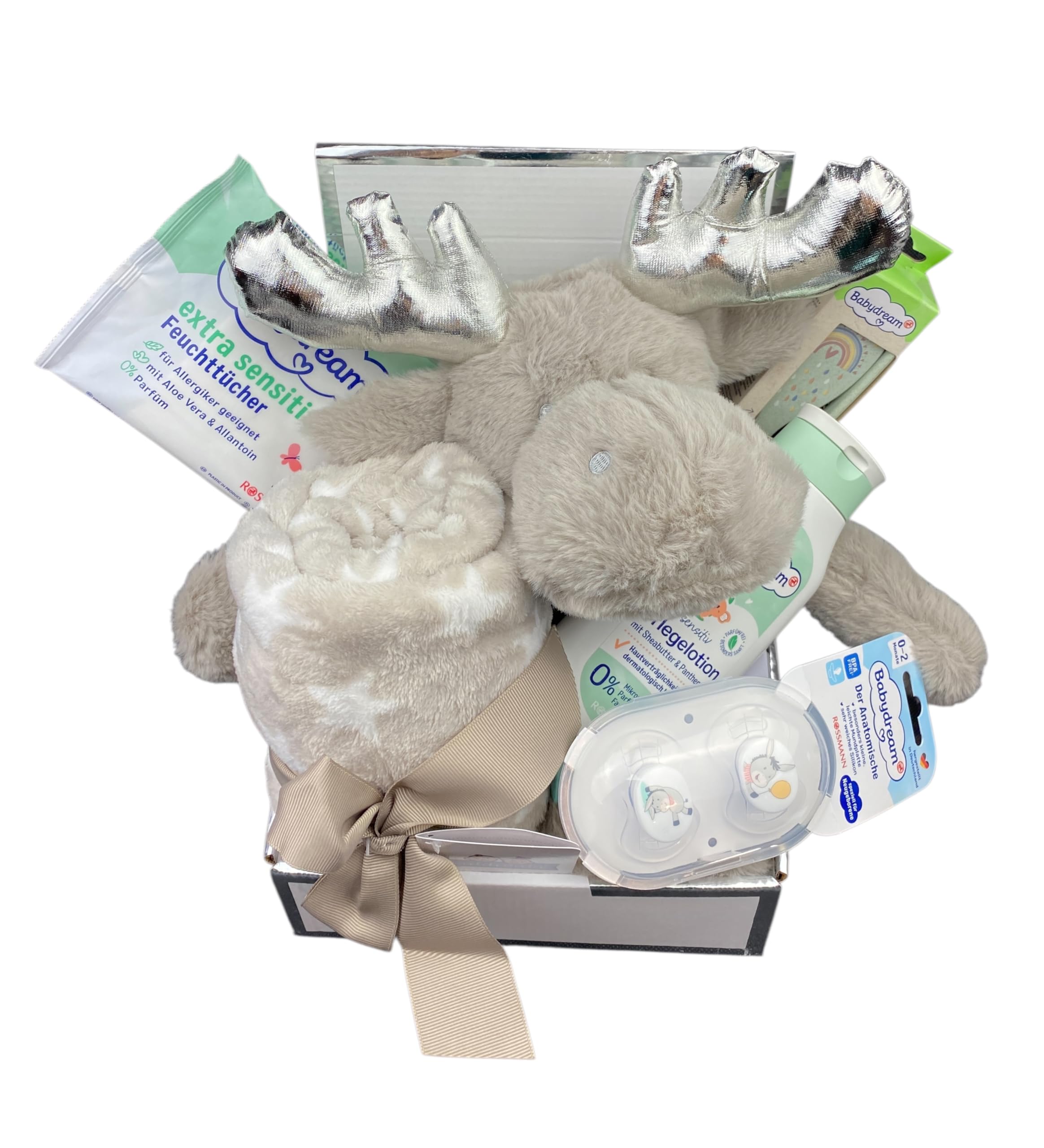 Geburts GeschenkSet Babydecke, Bürste und Kamm, Braun Set S