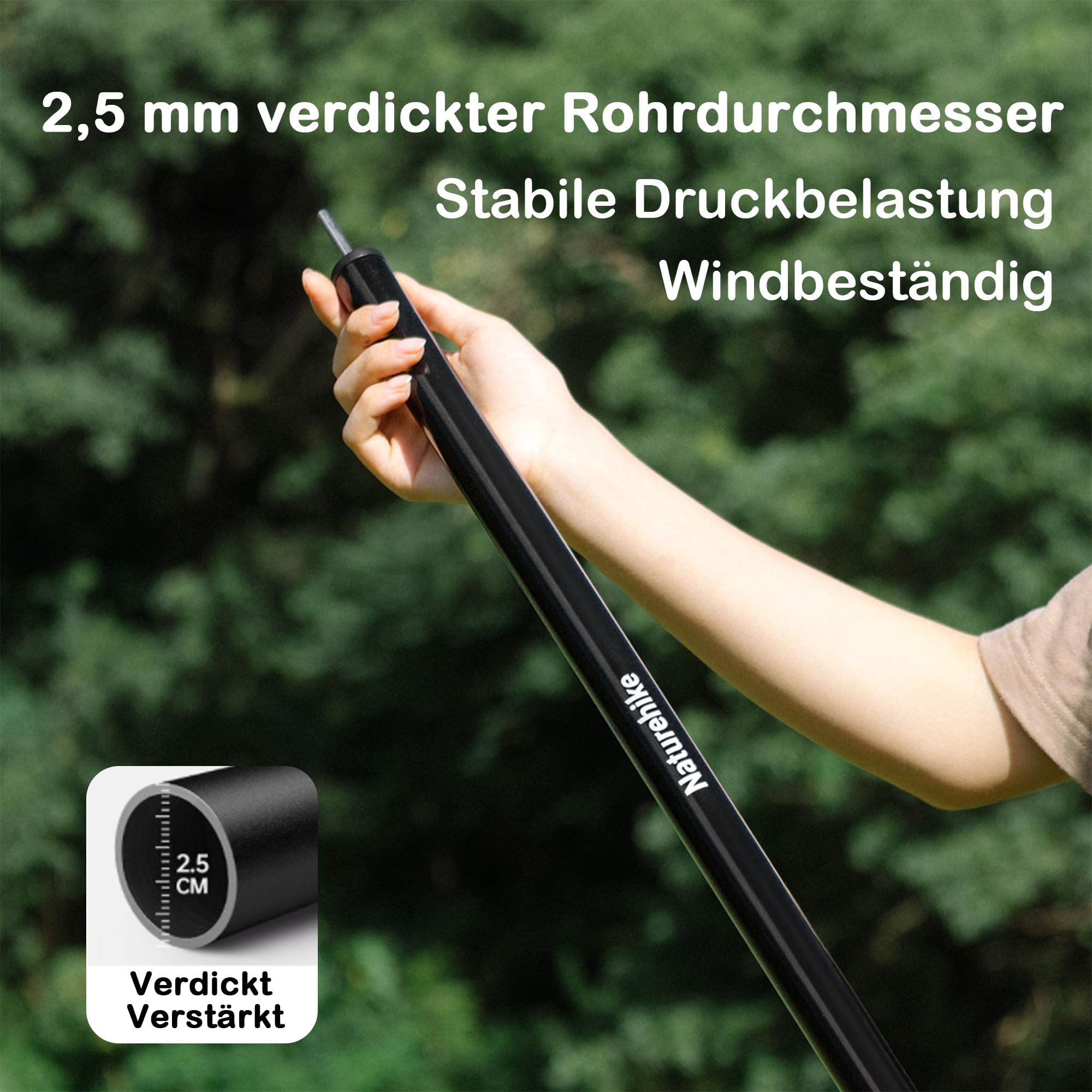 windhike Naturehike Sonnenverdeck Stange 2er-Set, Zeltstangen Windbeständig, Hochbelastbare Teleskopstange aus Eisen, Mehrzweck Aufstellstange, 2,5 mm verdickter Rohrdurchmesser