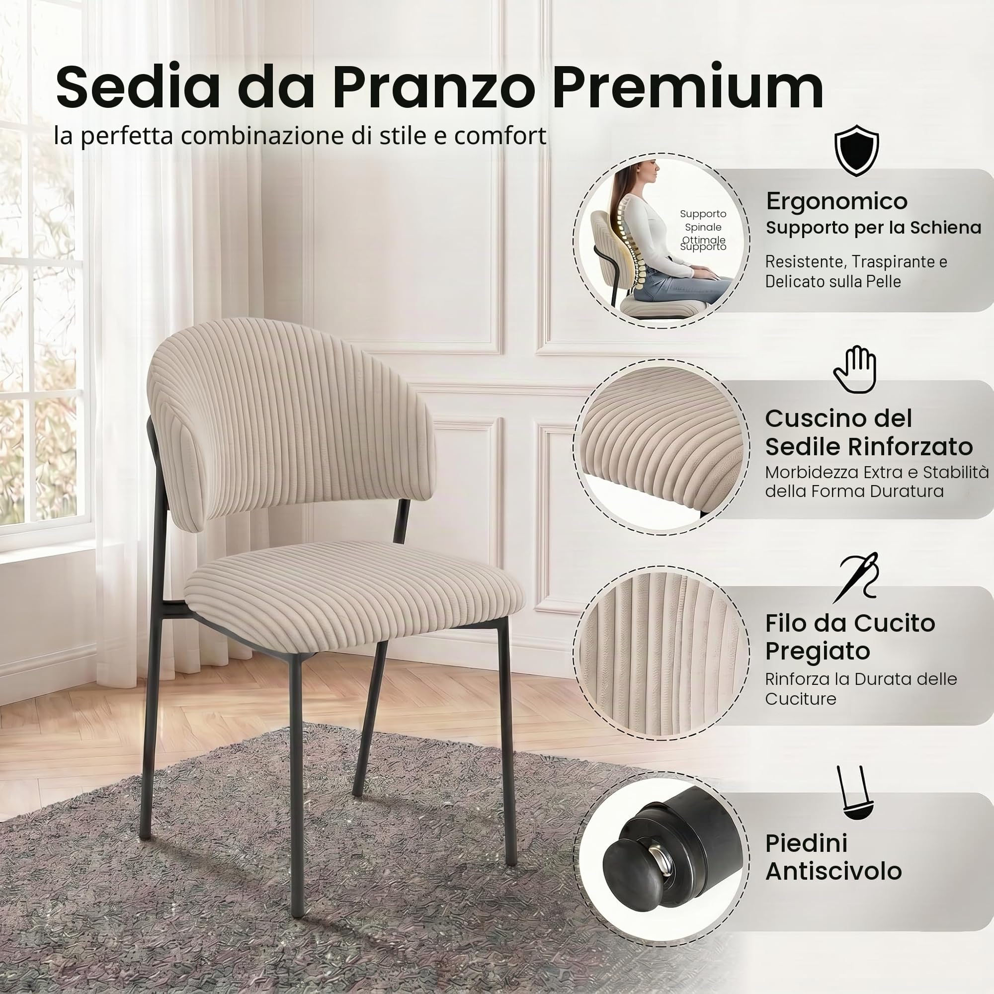 JIEXI Set di 6 tavoli da pranzo allungabili, 130 x 170 cm, 6 sedie in tessuto, superficie rettangolare in MDF e polvere di cemento, stile moderno e contemporaneo, per sala da pranzo e cucina