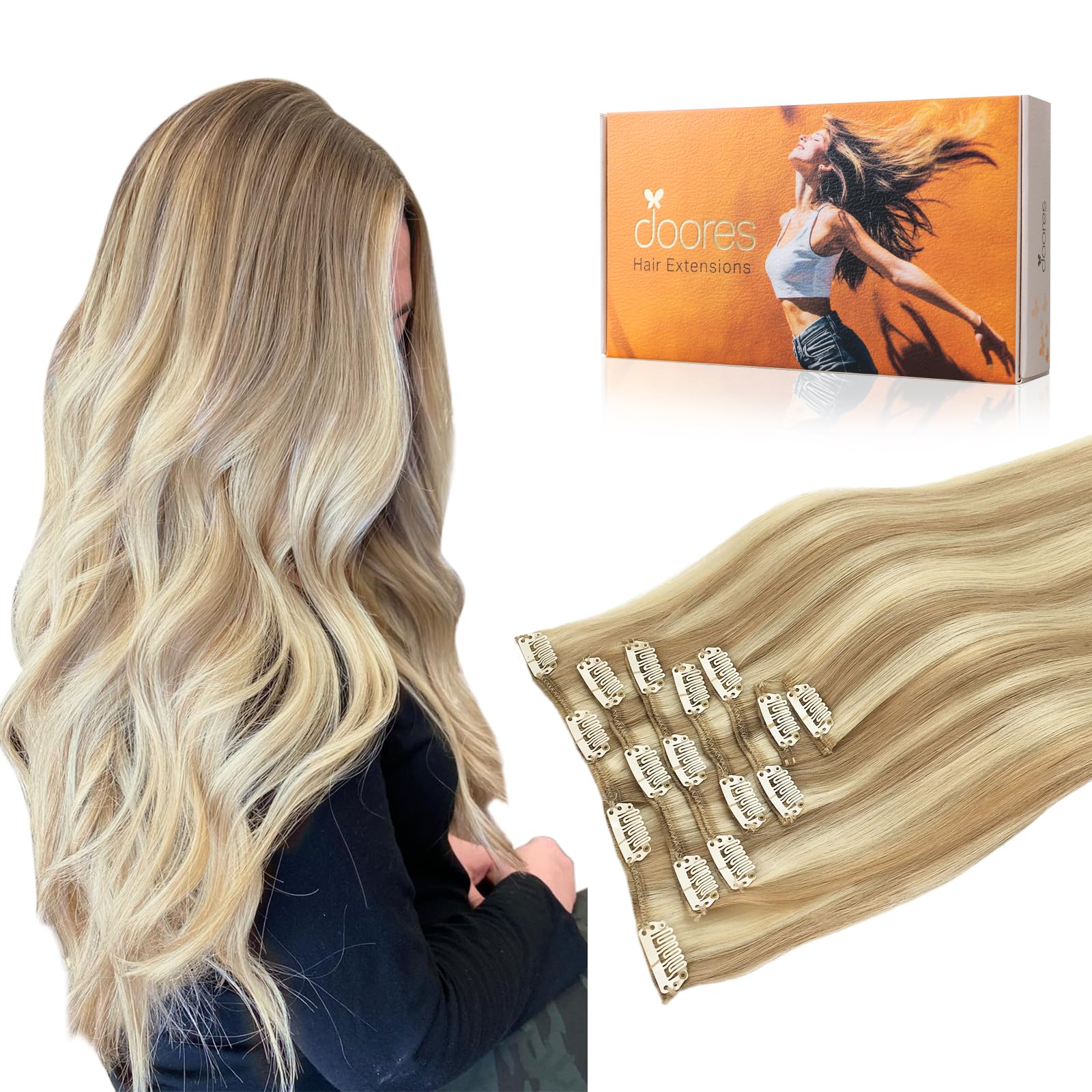 DOORES Clip in Extensions Echthaar Natürliche Echthaar Extensions