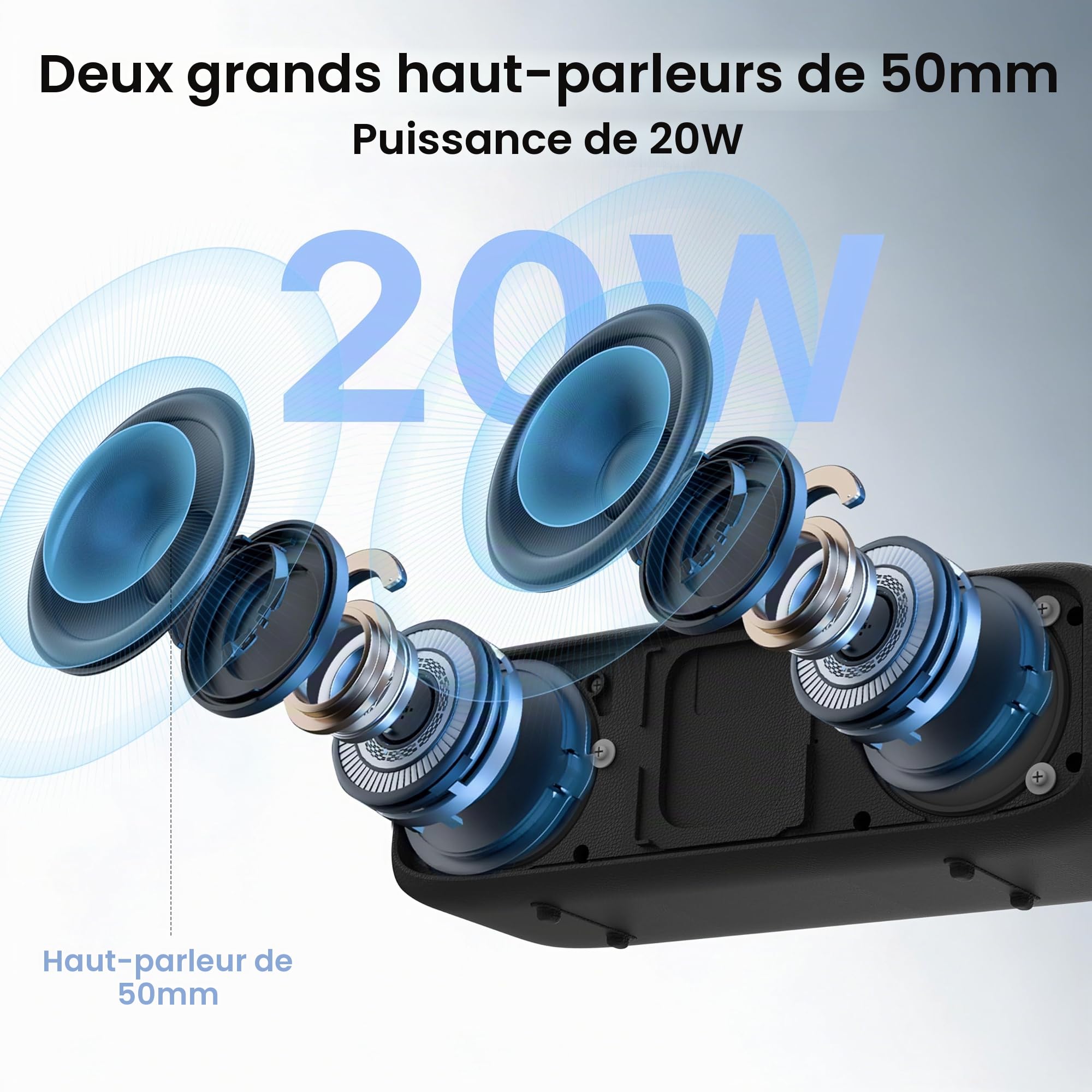 JUOVI Enceinte Bluetooth Portable 20W IP68 Étanche pour Extérieur
