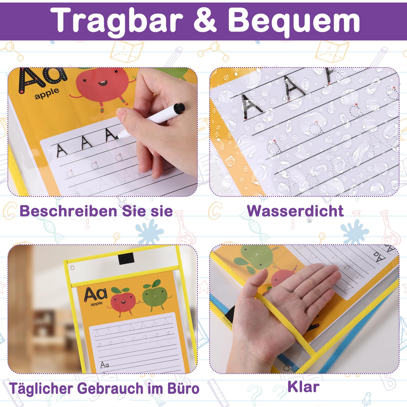Jeffbaubl 30 Stück Dry Erase Taschen, Wiederverwendbar Trocken Abwischbare Taschen,10 Farben Dry Erase Pockets, Abwischbare Durchsichtige Hüllen, Schreibwaren Lieferungen für Büro und Schule