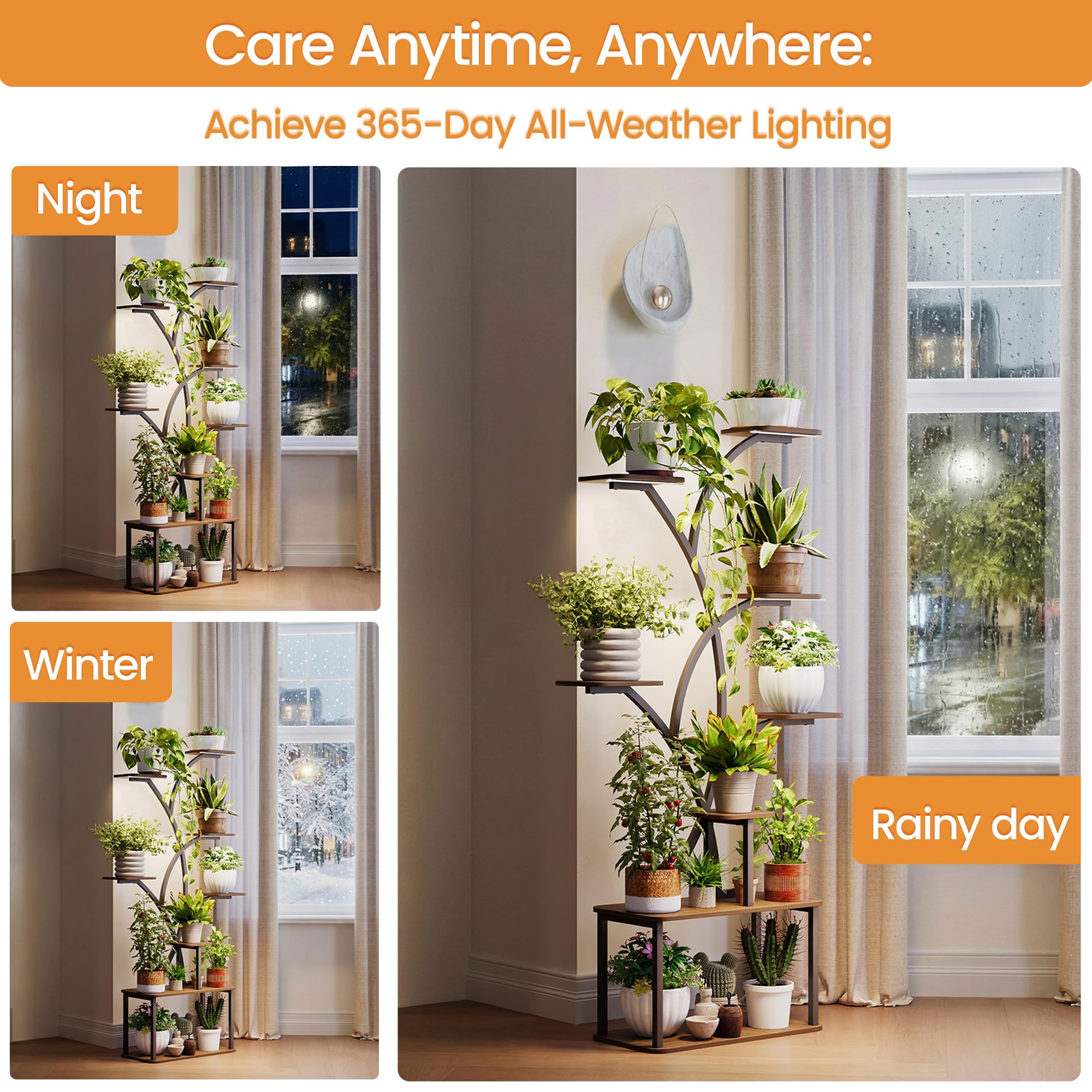 GoTiling Support Plantes Interieur avec Lampes de Culture: 162 cm Porte Plante d'Intérieur - 8 Niveaux Étagère Plante en Métal et Bois, Noir