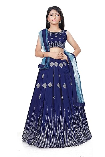 Girl's Taffeta Silk Semi-Stitched Dimand work Ethnic wear Lehenga Choli |Girls 3-13 yrs | Fancy Designer Chaniya Choli For Navratri Collection