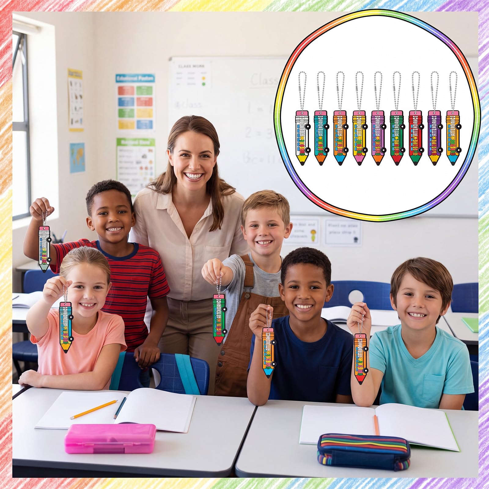 Eersida 200 Stück tolle Anwesenheitssticks mit 100 Ketten zum Schulanfang, tragbare Anreize zur Erhöhung der Teilnahme der Schüler für Schüler, Lehrer, Schule, Klassenzimmer