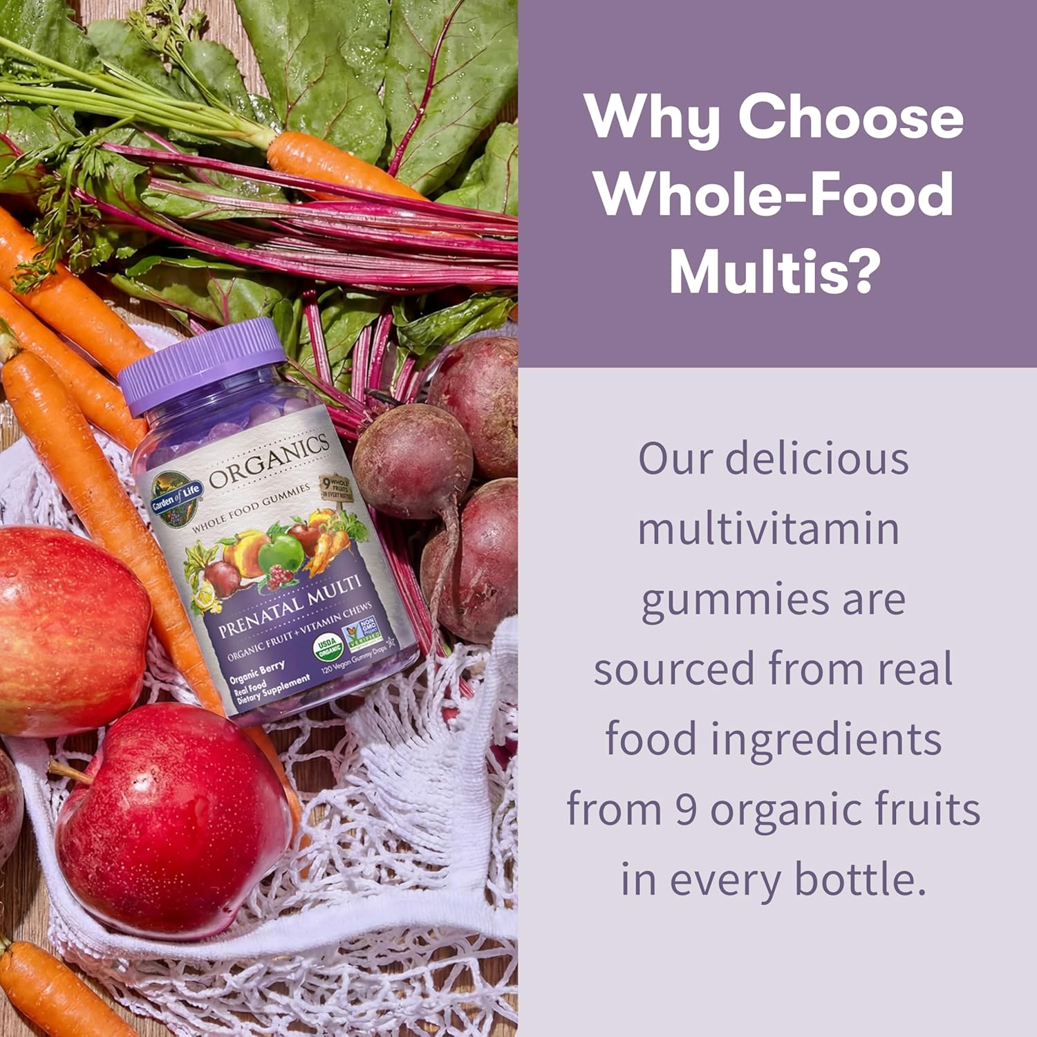 Garden of Life Organics Prenatal Gummies Multivitamin with Vitamin D3, B6, B12, C & Folate for Healthy Fetal Development – Organic, Non-GMO, Gluten-Free, Vegan, Berry Flavor, 30 Day Supply - Image 5