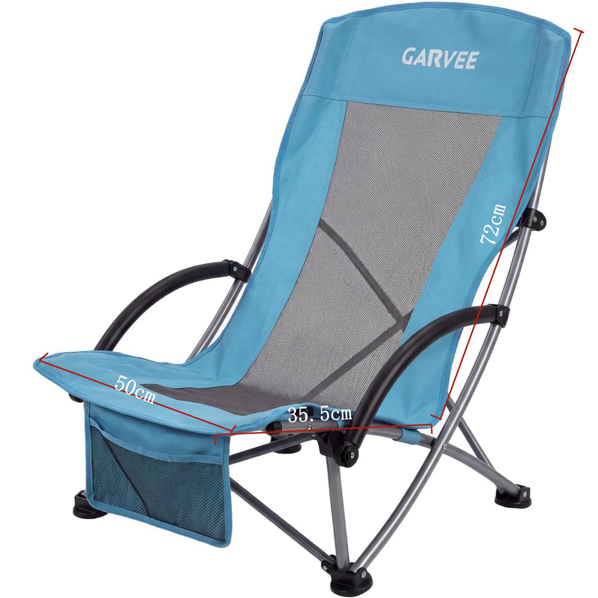 Garvee Chaise De Plage Pliante Robuste Et Légère, Chaise Plage Pliante Legere Inclinable, Sangles Sac à Dos, Poche Téléphone, Porte-Gobelet, Idéale pour Camping (Bleu, 2packs)