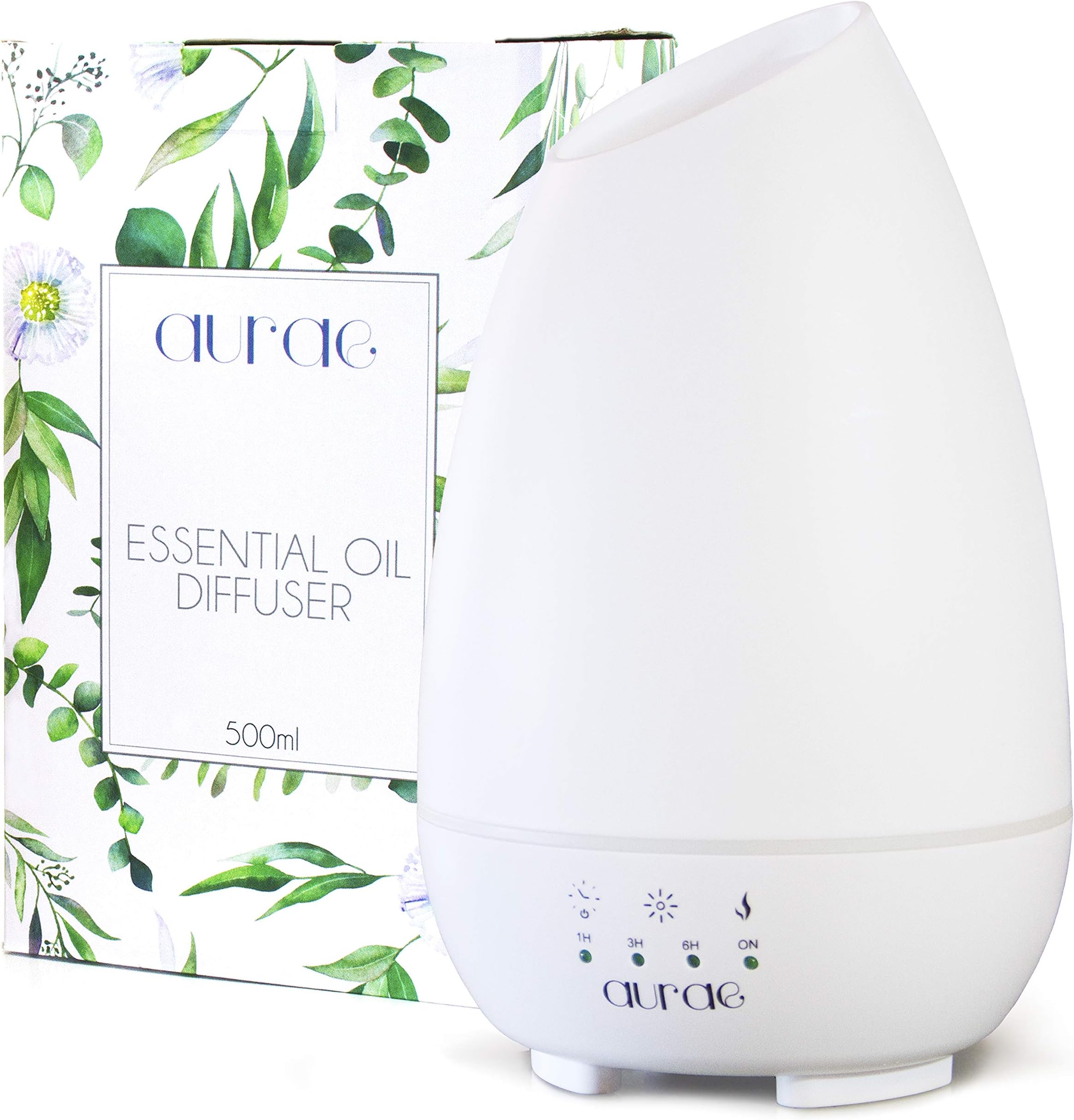 Aurae Essential Oil Diffuser, 500ml Aroma Diffuser Ultrasonic Cool Mist Humidifier with Touch Timer, Mist Control and 7 Color LED Lights (White)