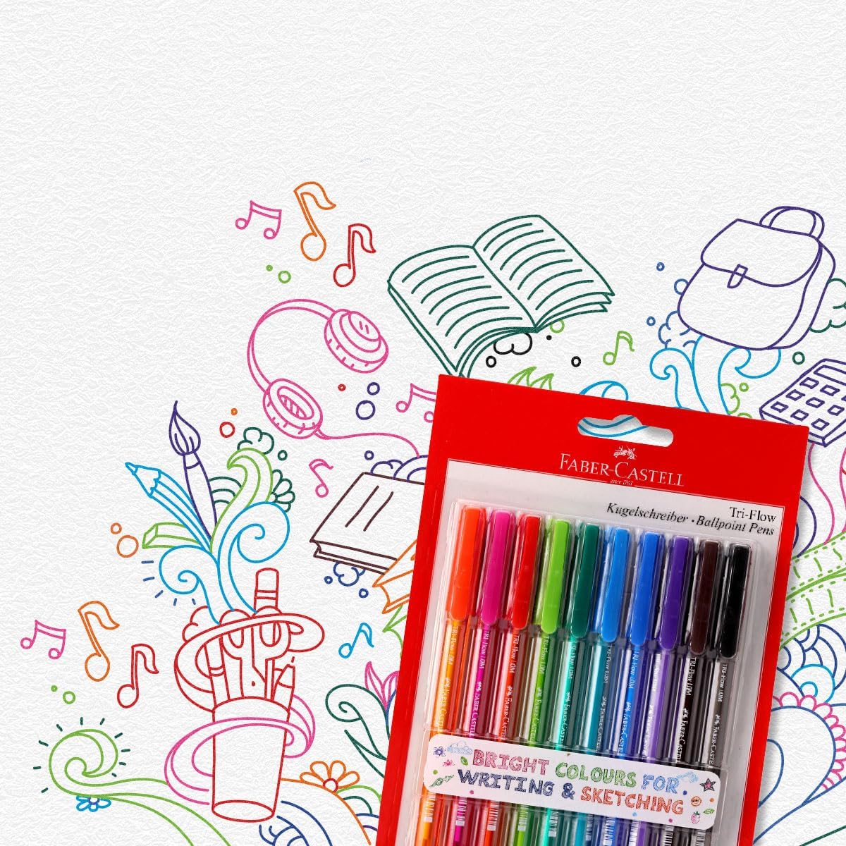 Faber Castell Tri Flow Ball Pen 10pcs Assorted 0mm Desertcart