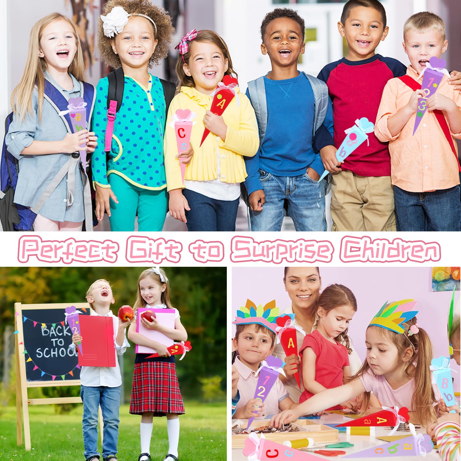 Schultüte Gefüllt 32 Pièces Mädchen Cornet Surprise DIY Sac à Sucre Pliable Premier Jour d'École